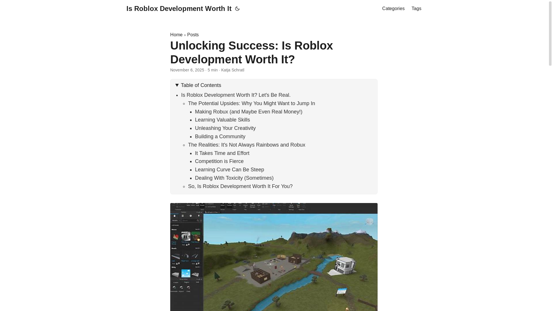 website screenshot of https://is-roblox-development-worth-it.pages.dev/