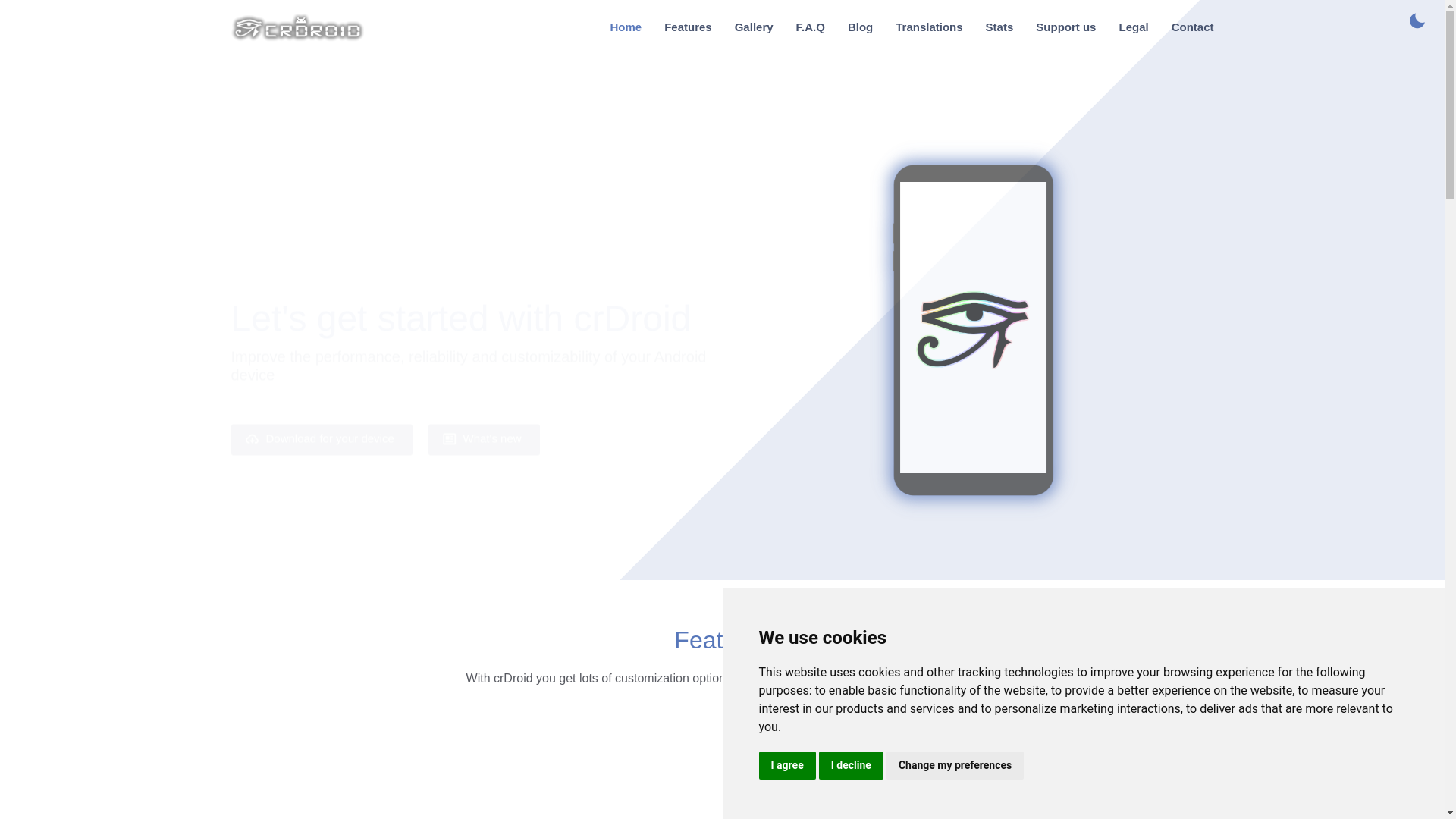 website screenshot of https://crdroid.net/