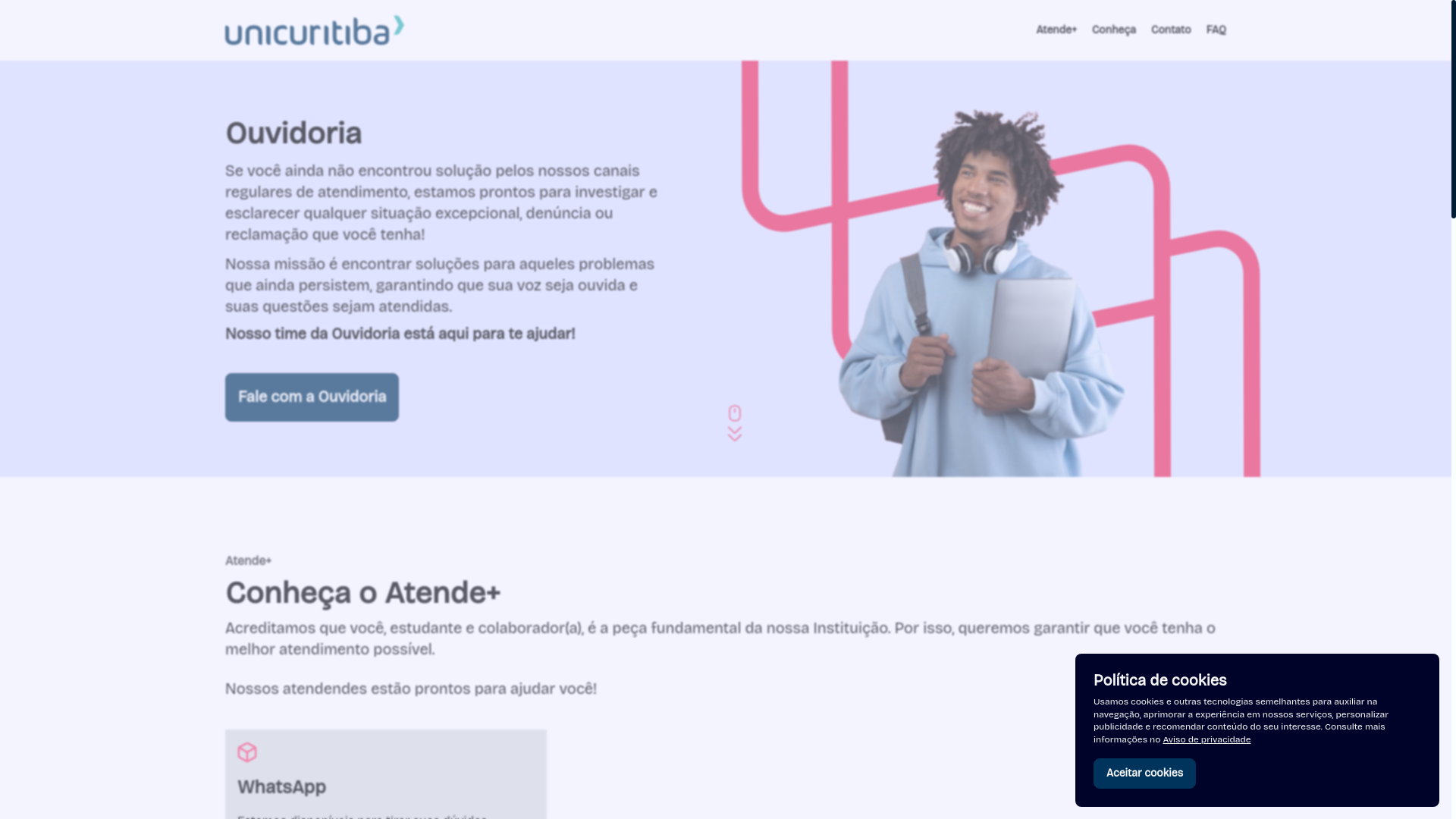 website screenshot of https://ouvidoria-unicuritiba.pages.dev/