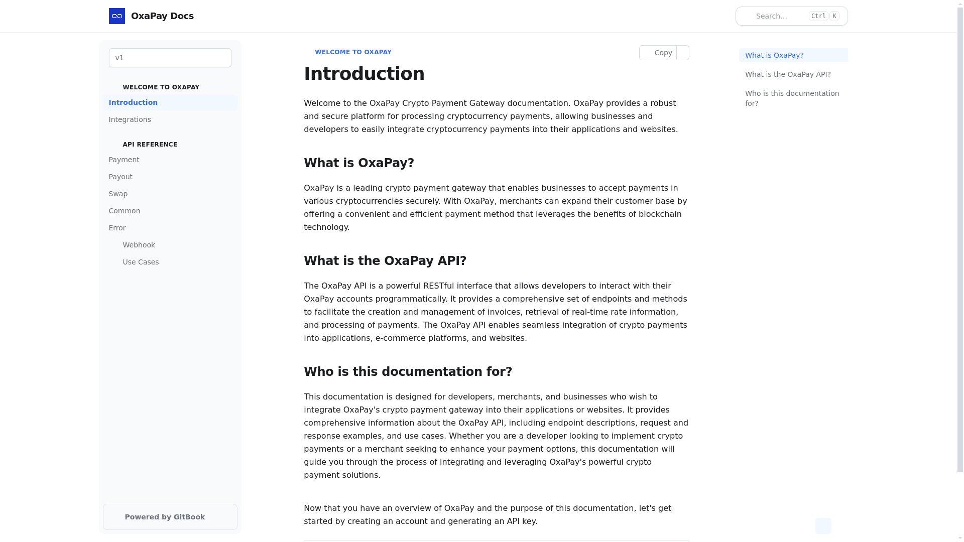 website screenshot of https://docs.oxapay.com