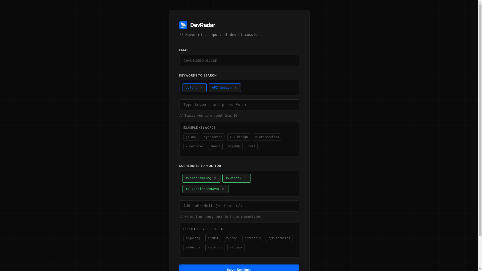 website screenshot of https://devradar-app.pages.dev/