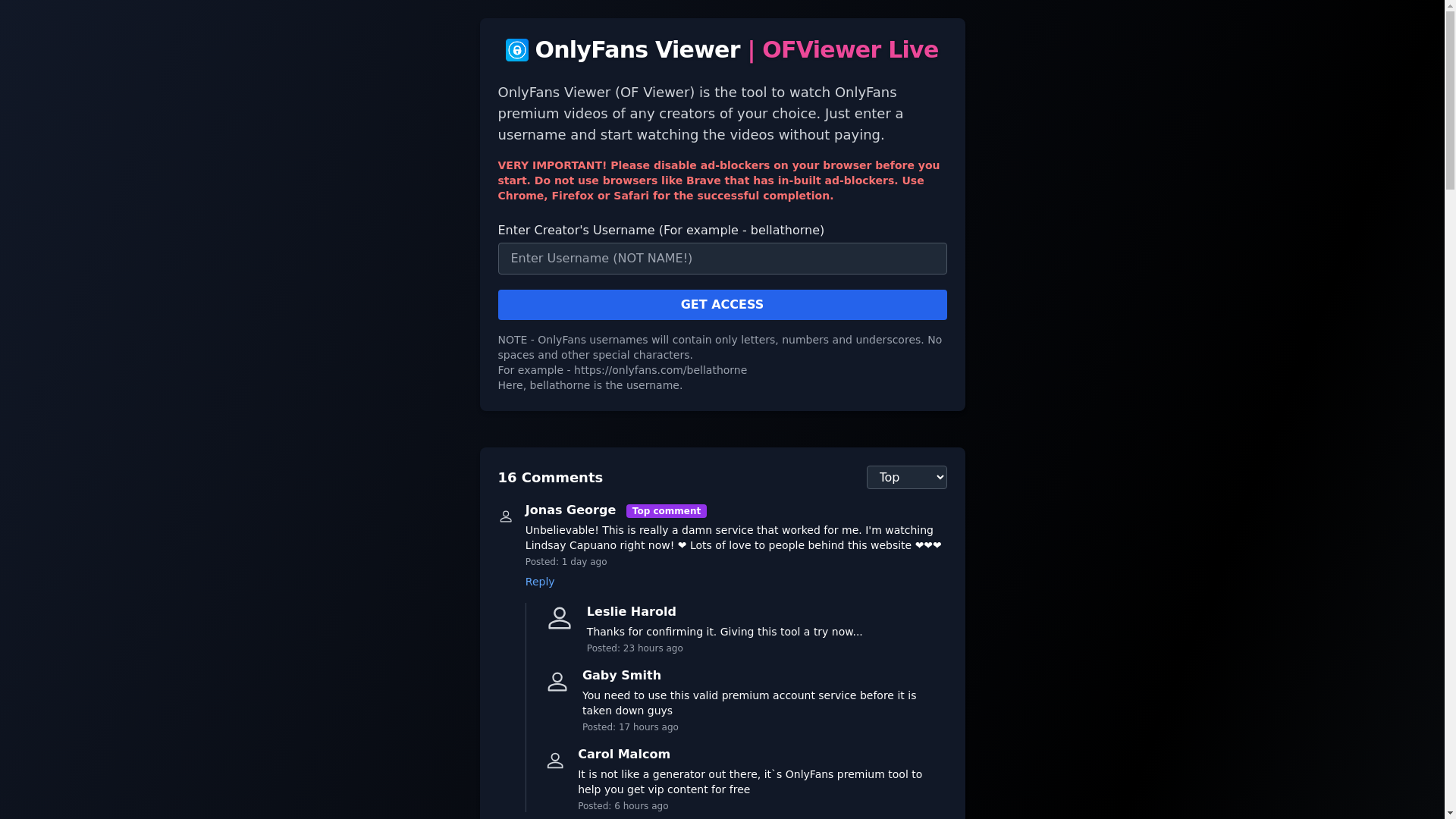 website screenshot of https://ofviewer.live/