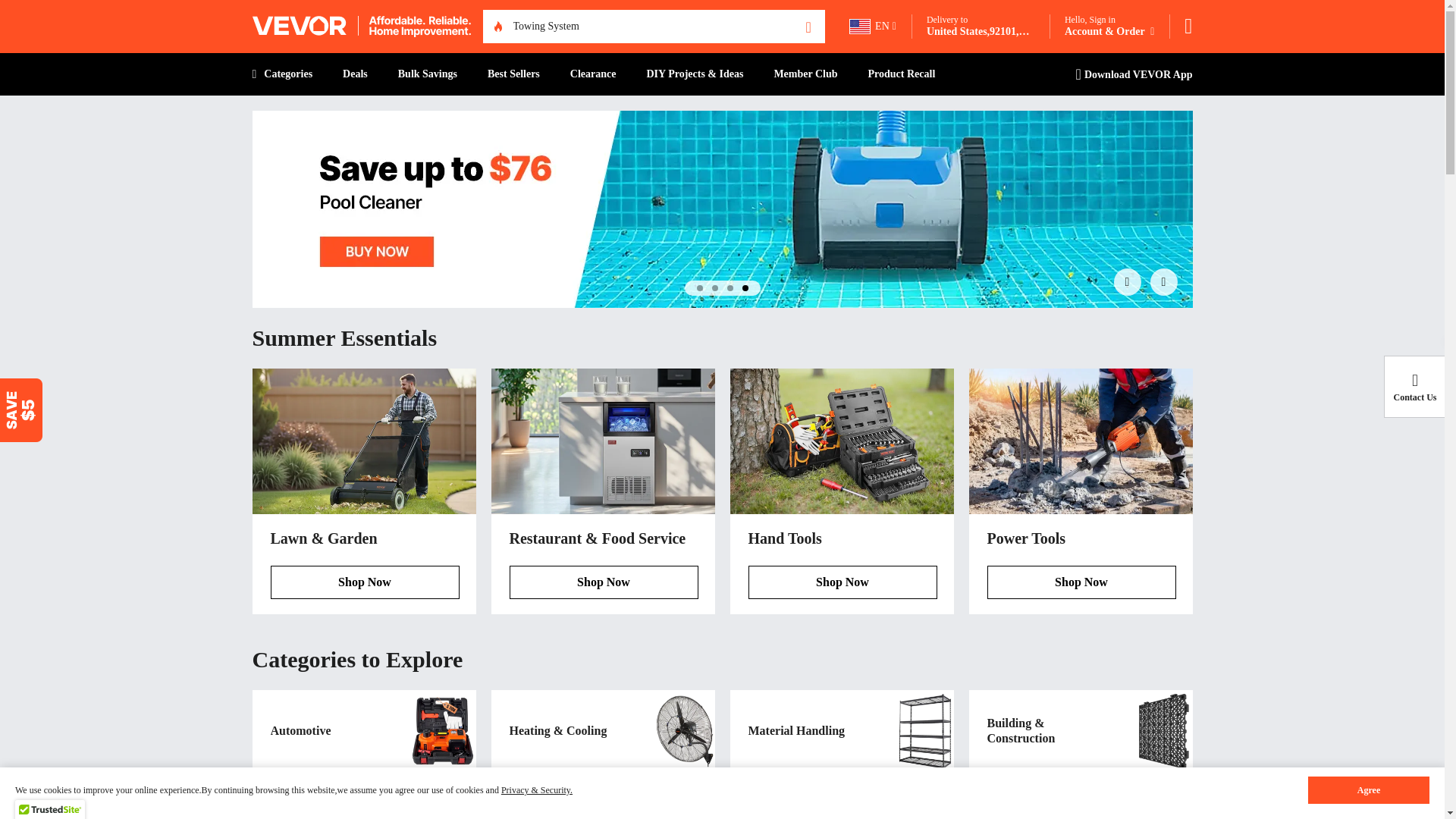 website screenshot of https://www.vevor.com/