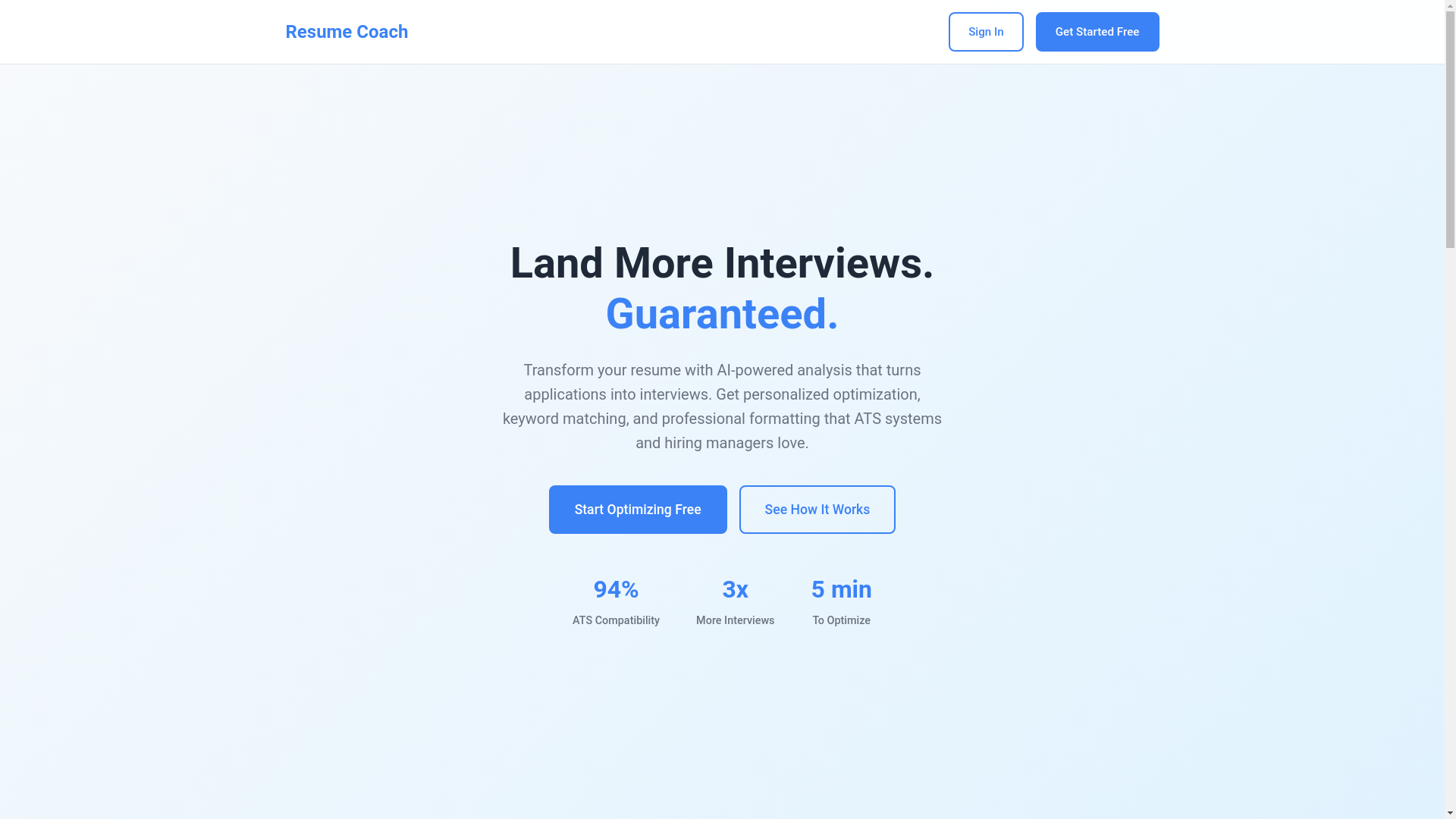 website screenshot of https://resumescoach-landing.pages.dev/