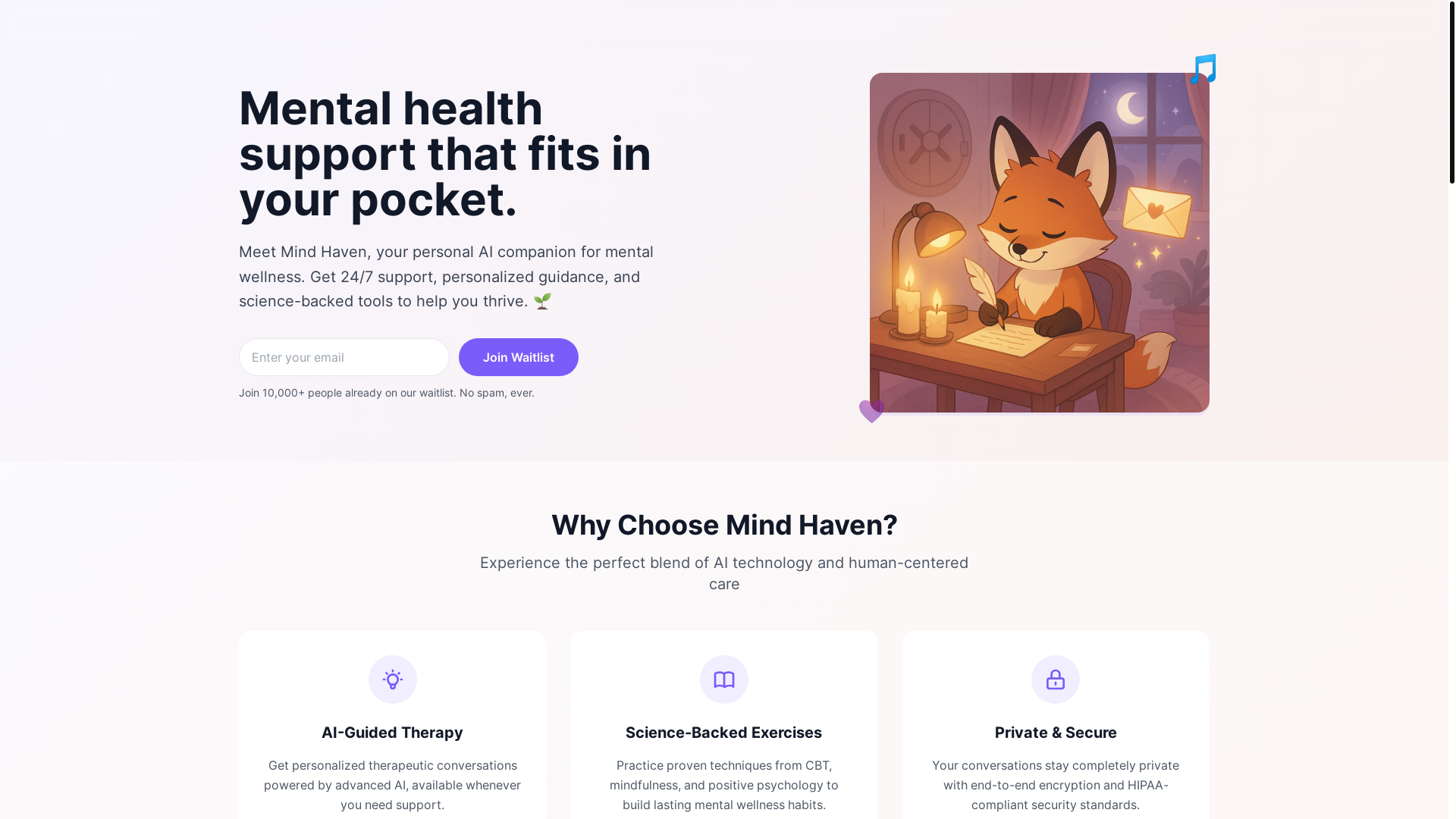 website screenshot of https://mindhavenus.com/