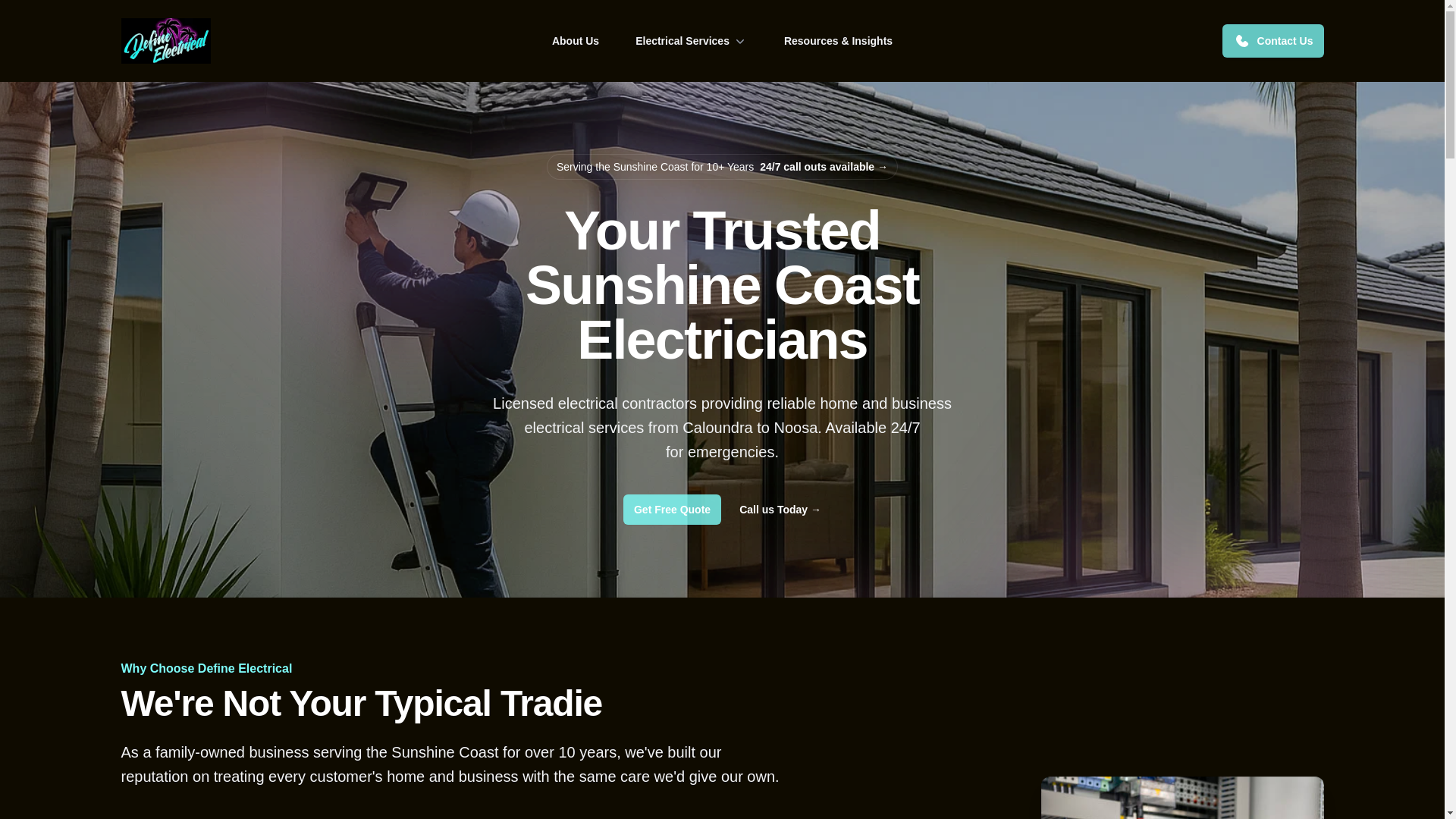website screenshot of https://defineelectrical.com.au/