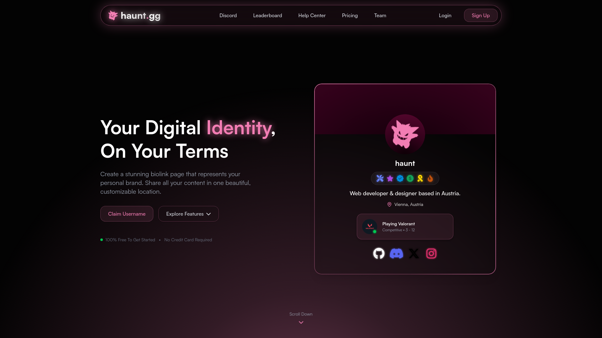 website screenshot of https://haunt.ink/