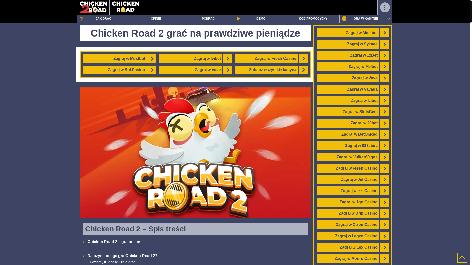 website screenshot of https://chickenroad2gra.pl/
