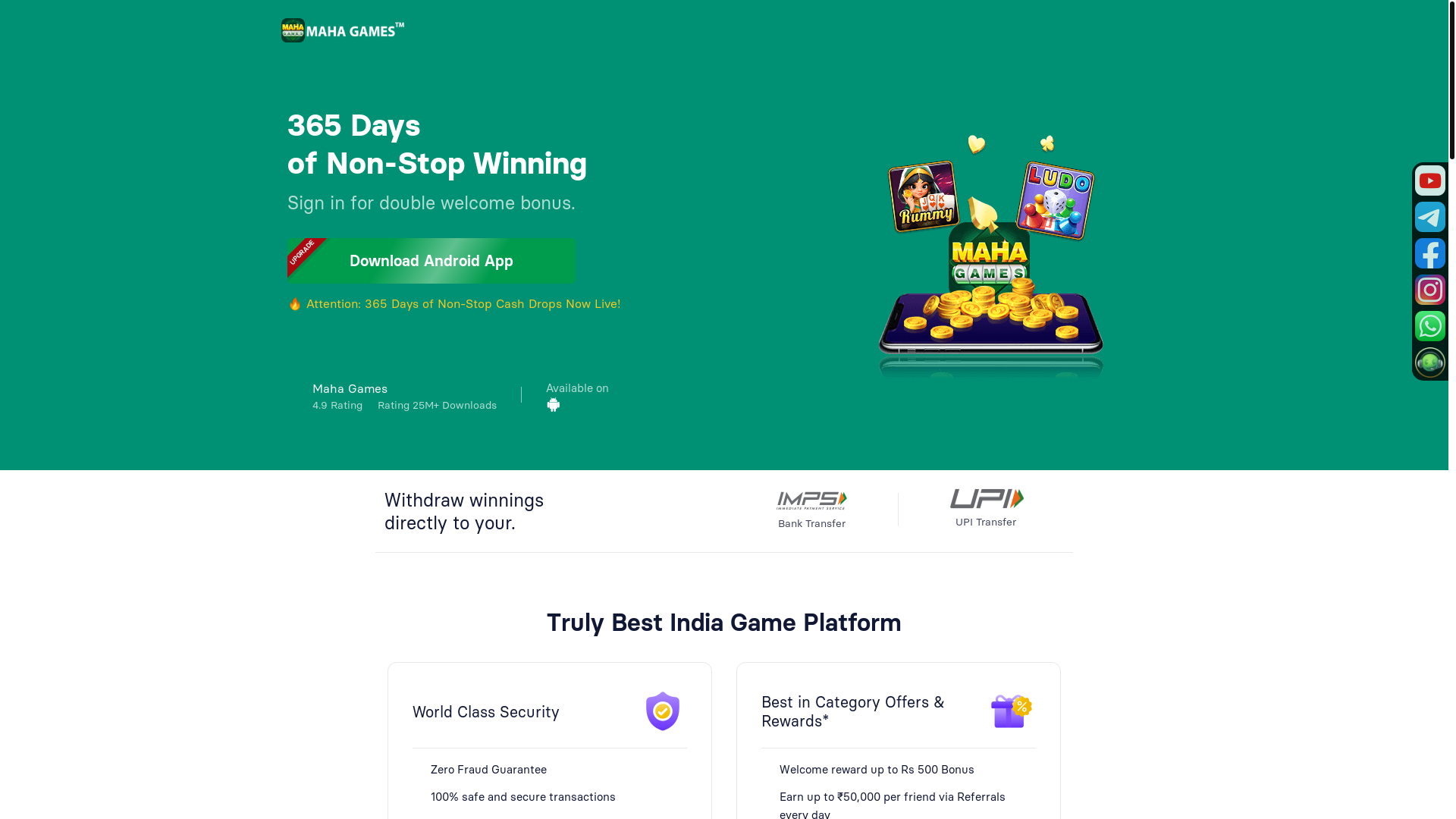 website screenshot of https://mahagames4.in/