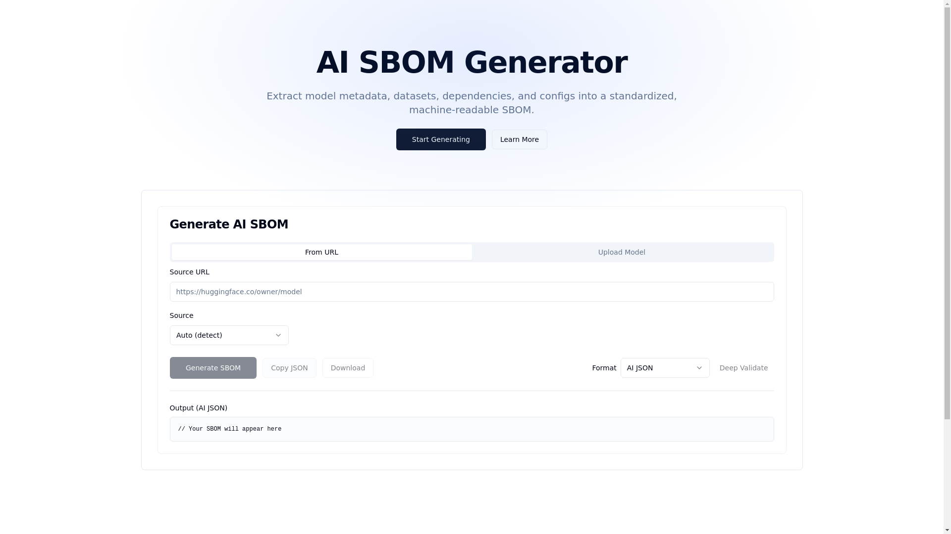 website screenshot of https://ai-sbom.com/