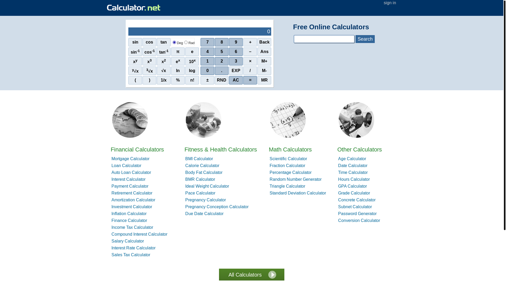 website screenshot of https://www.calculator.net/