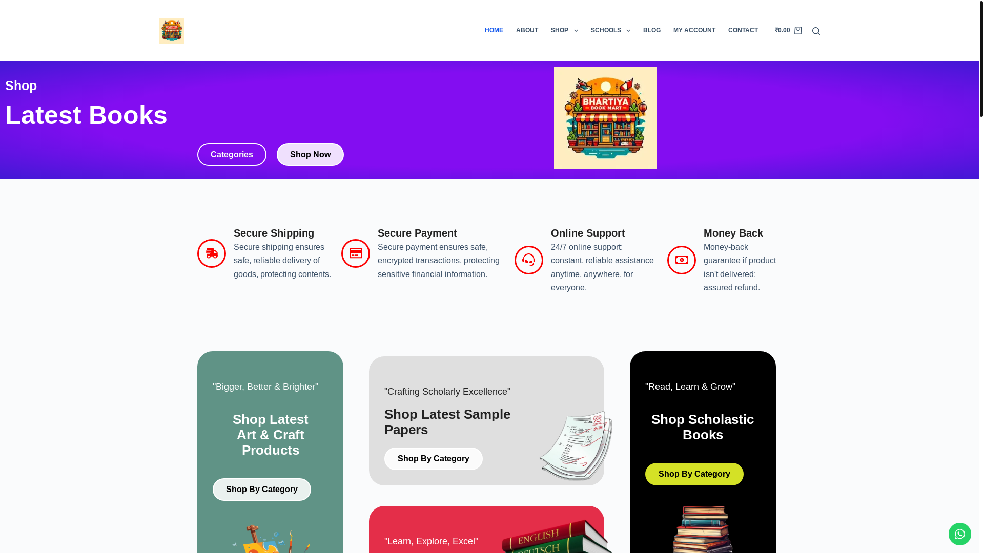 website screenshot of https://bhartiyabookmart.in/
