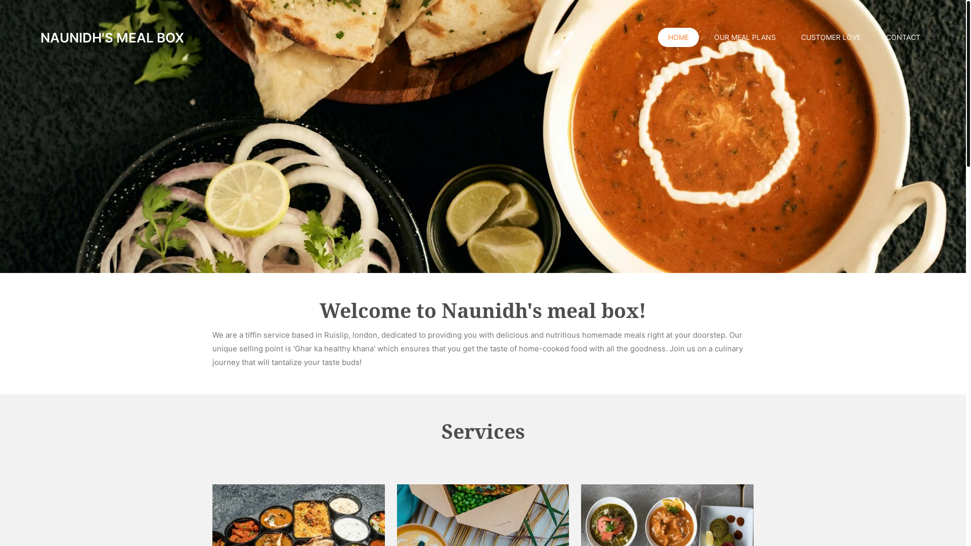 website screenshot of https://naunidhsmealbox.co.uk/