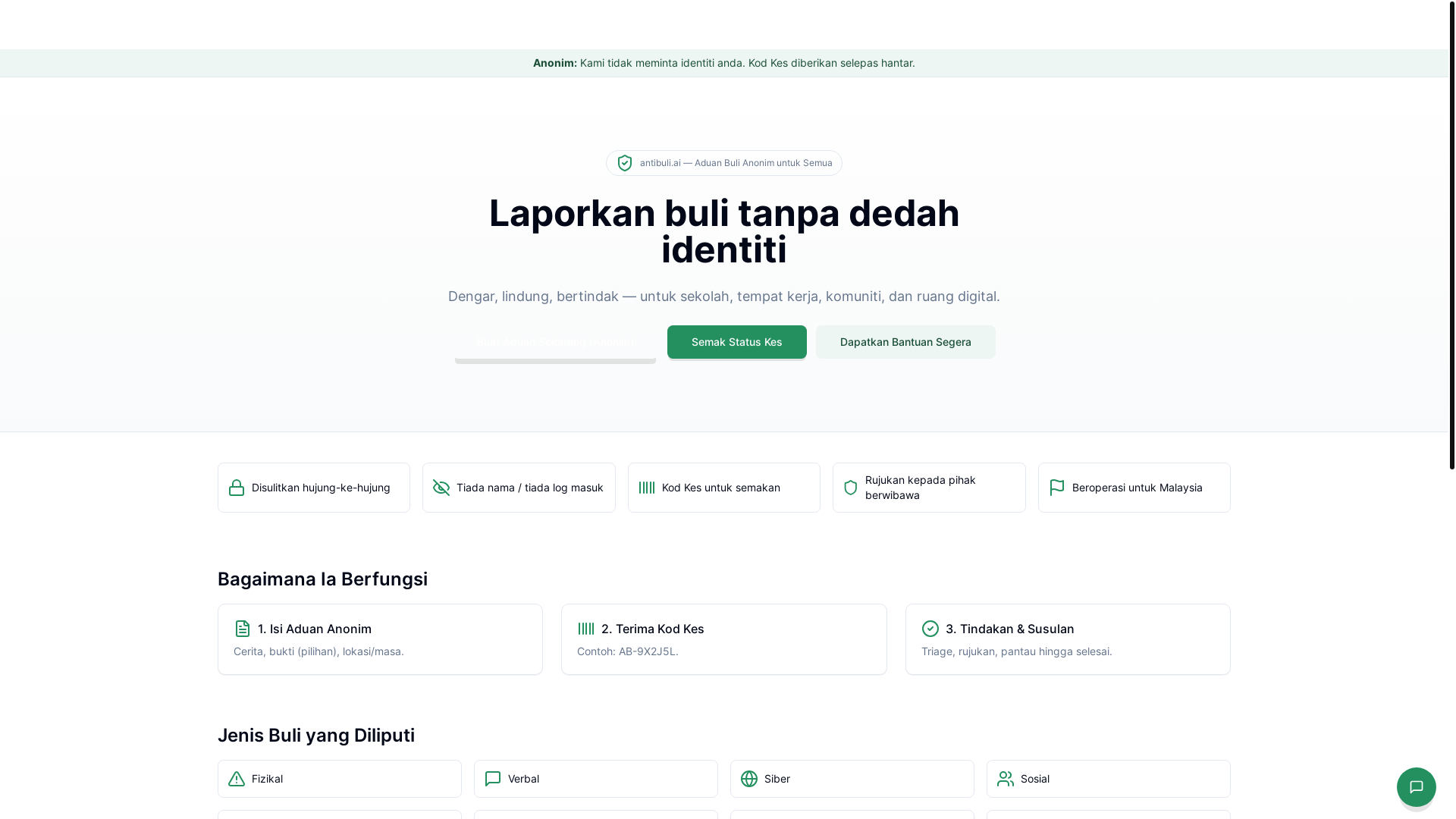 website screenshot of https://antibuli.ai/