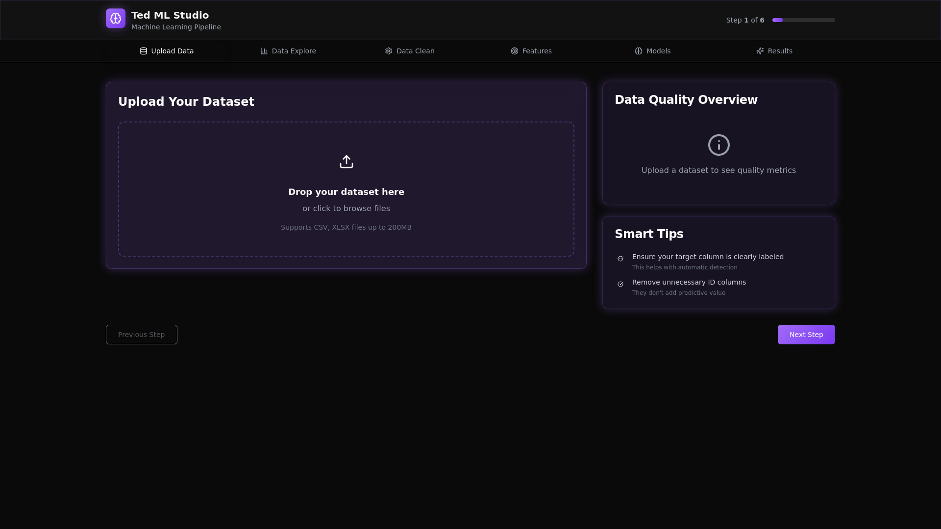 website screenshot of https://ted-ml-studio.com/