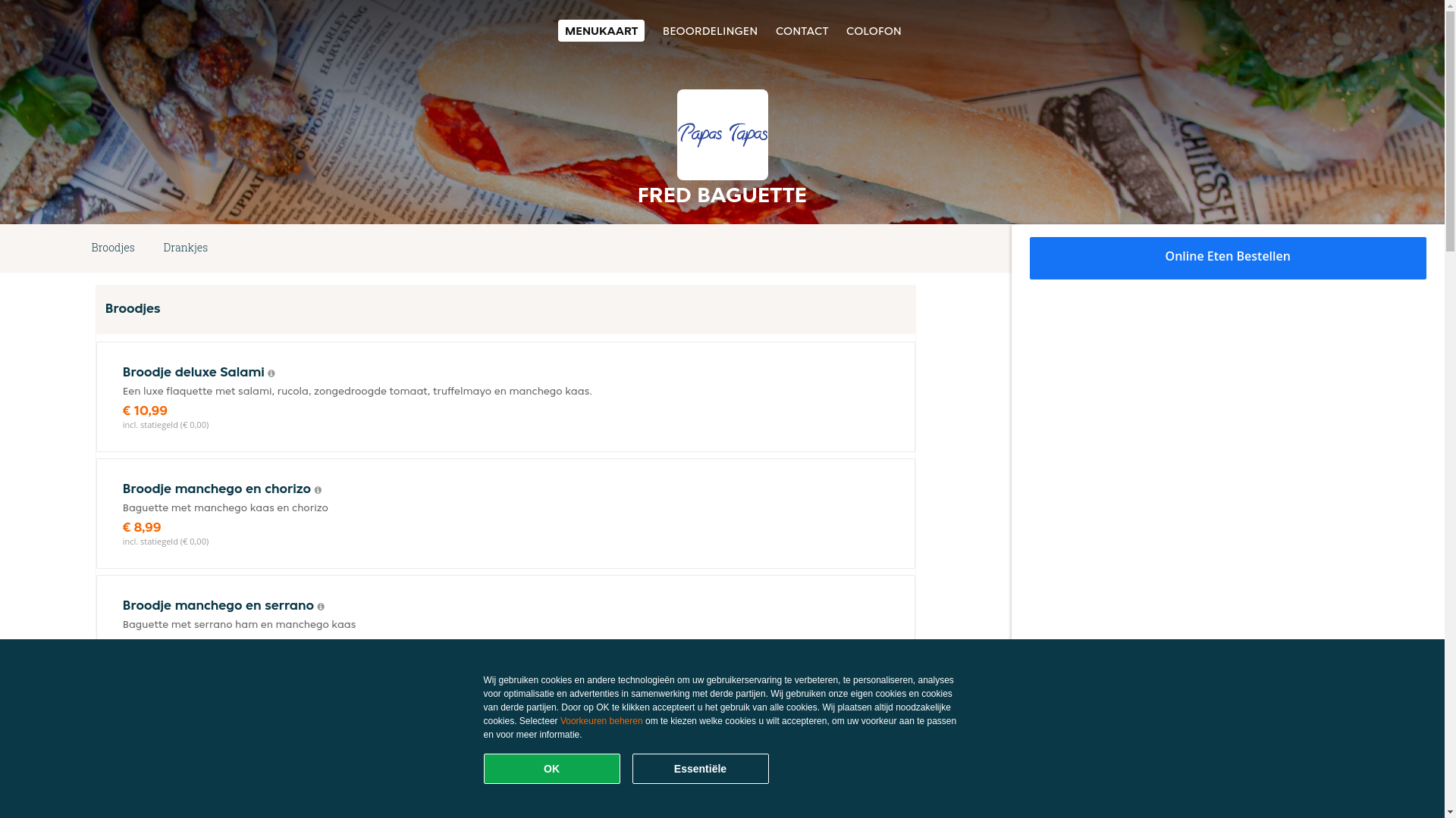 website screenshot of https://fred-baguette.nl/