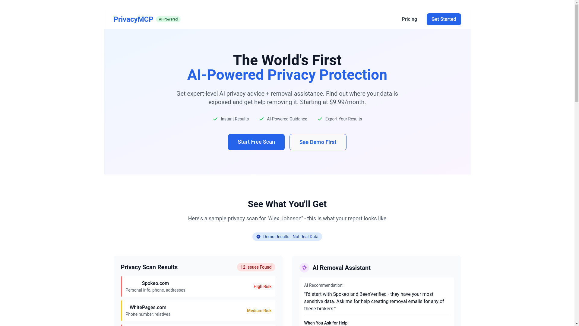 website screenshot of https://privacyguardmcp-frontend.pages.dev/