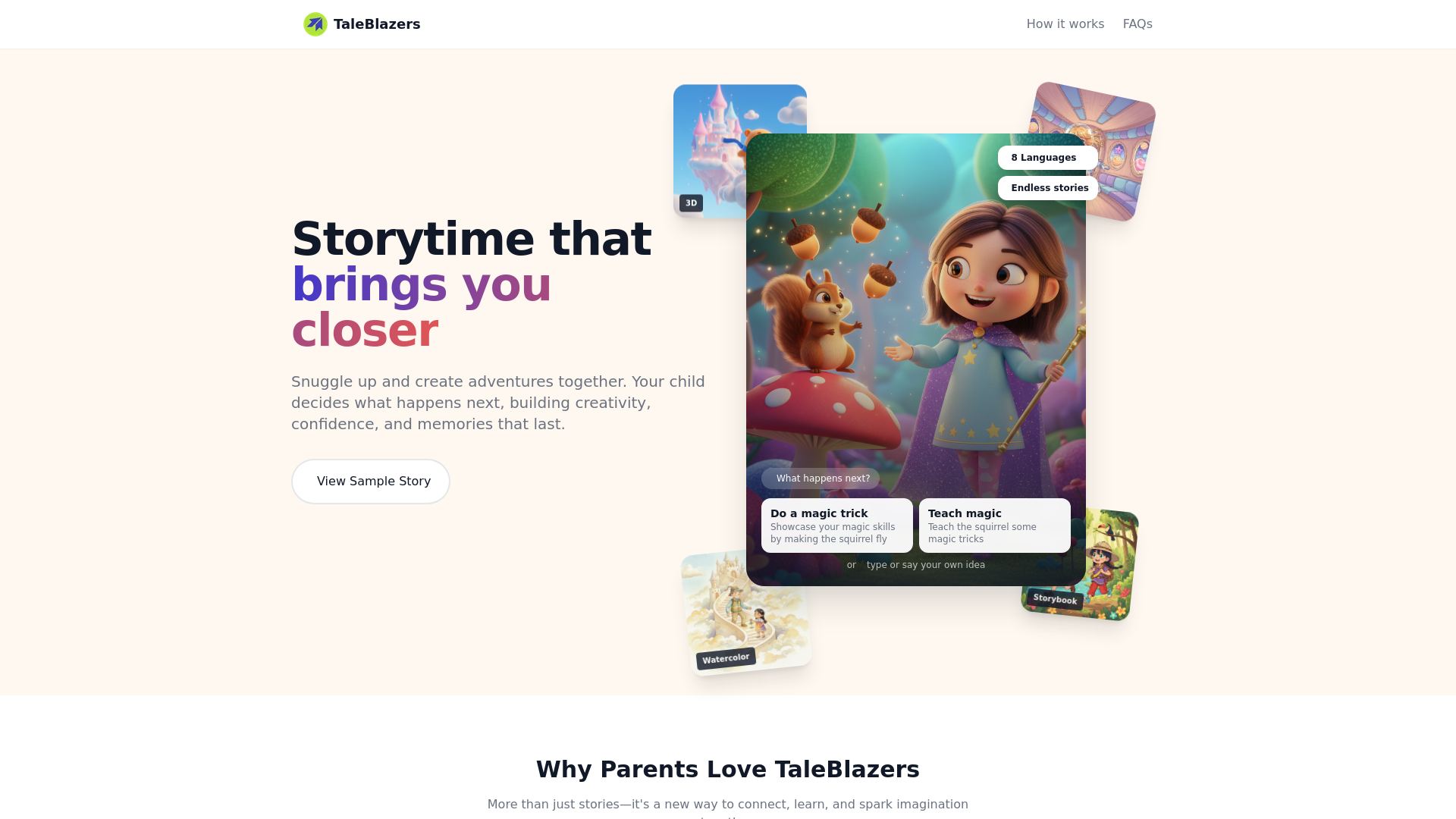 website screenshot of https://taleblazers.io/
