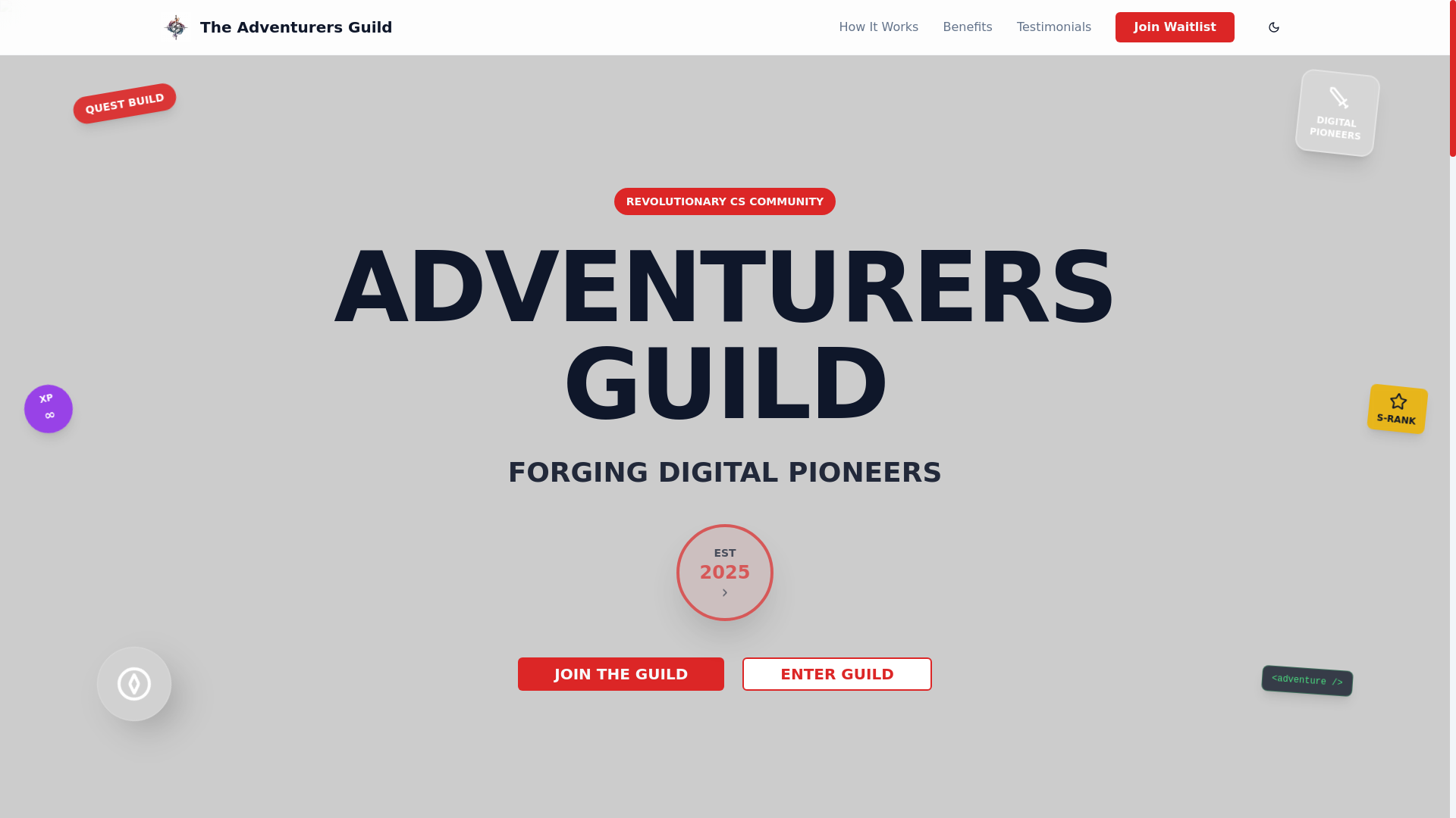 website screenshot of https://adventurersguild.space/