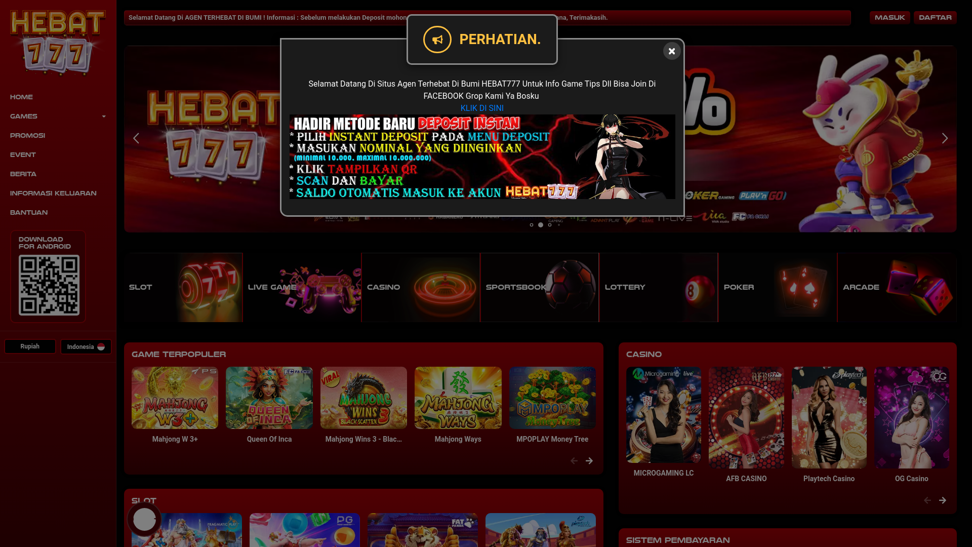 website screenshot of https://hebat777vip8.buzz/