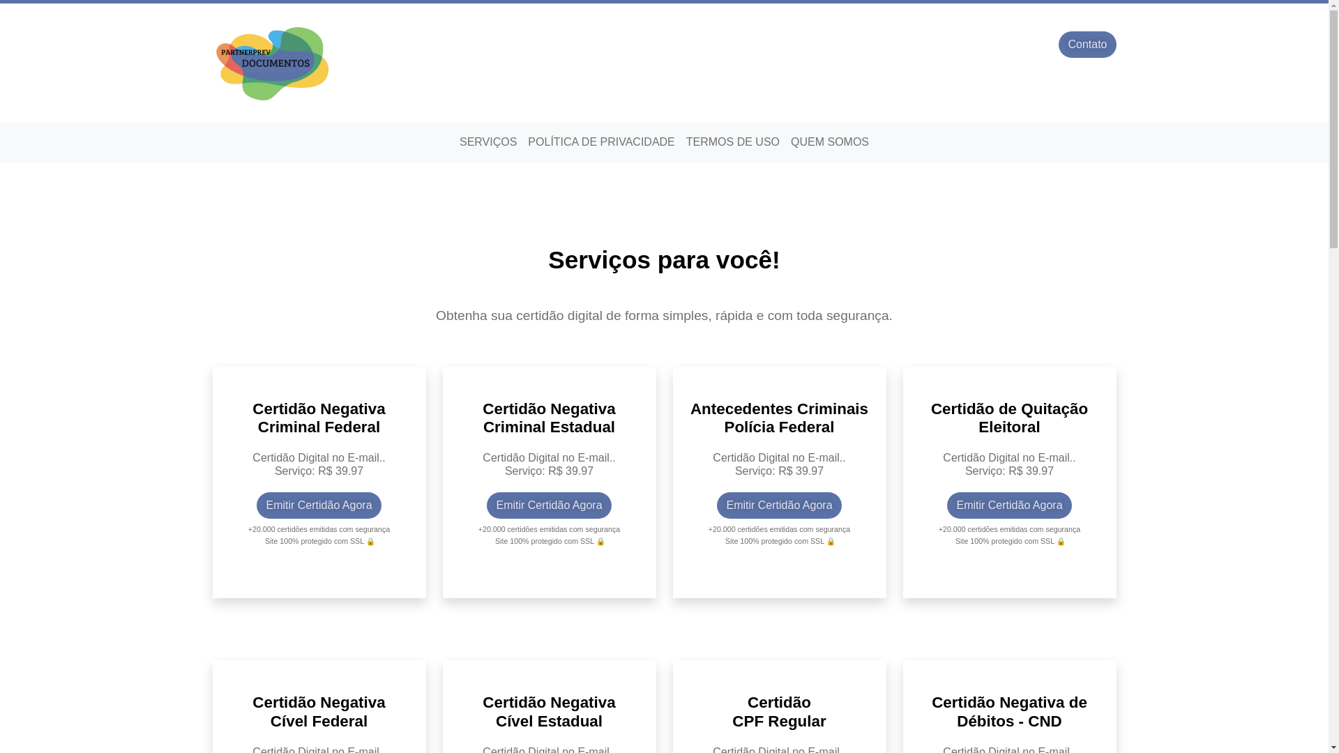 website screenshot of https://partnerprevdocumentos.com.br/