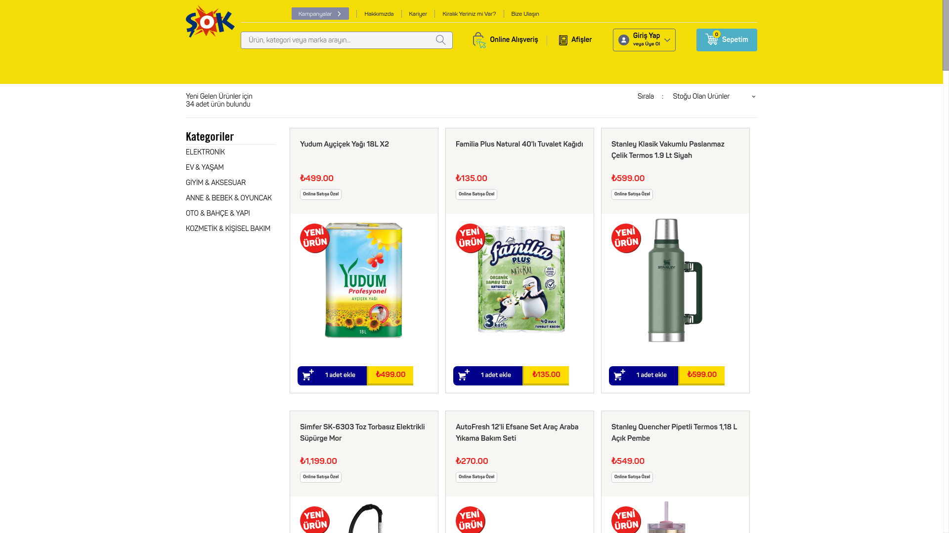 website screenshot of https://ceptesokfirsat.com/
