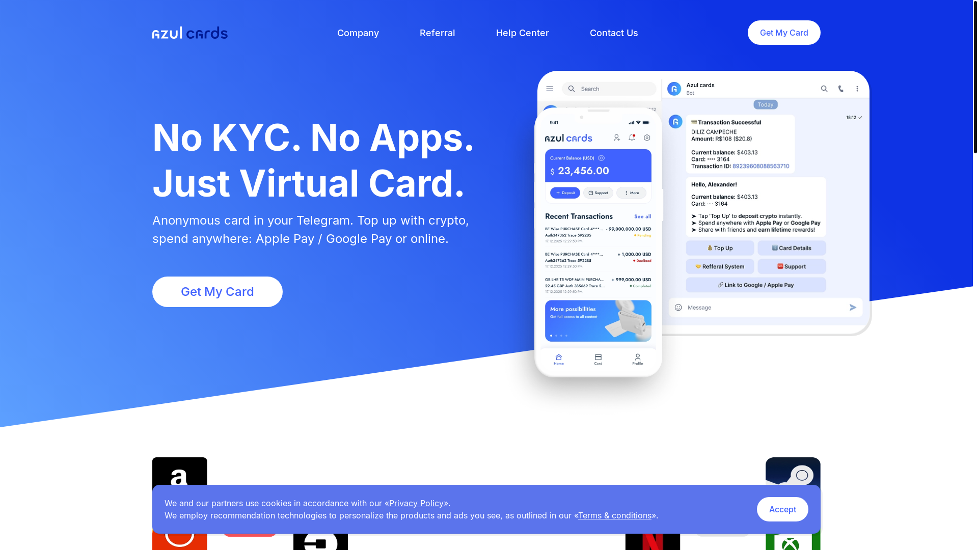 website screenshot of https://azulworldcards.com/