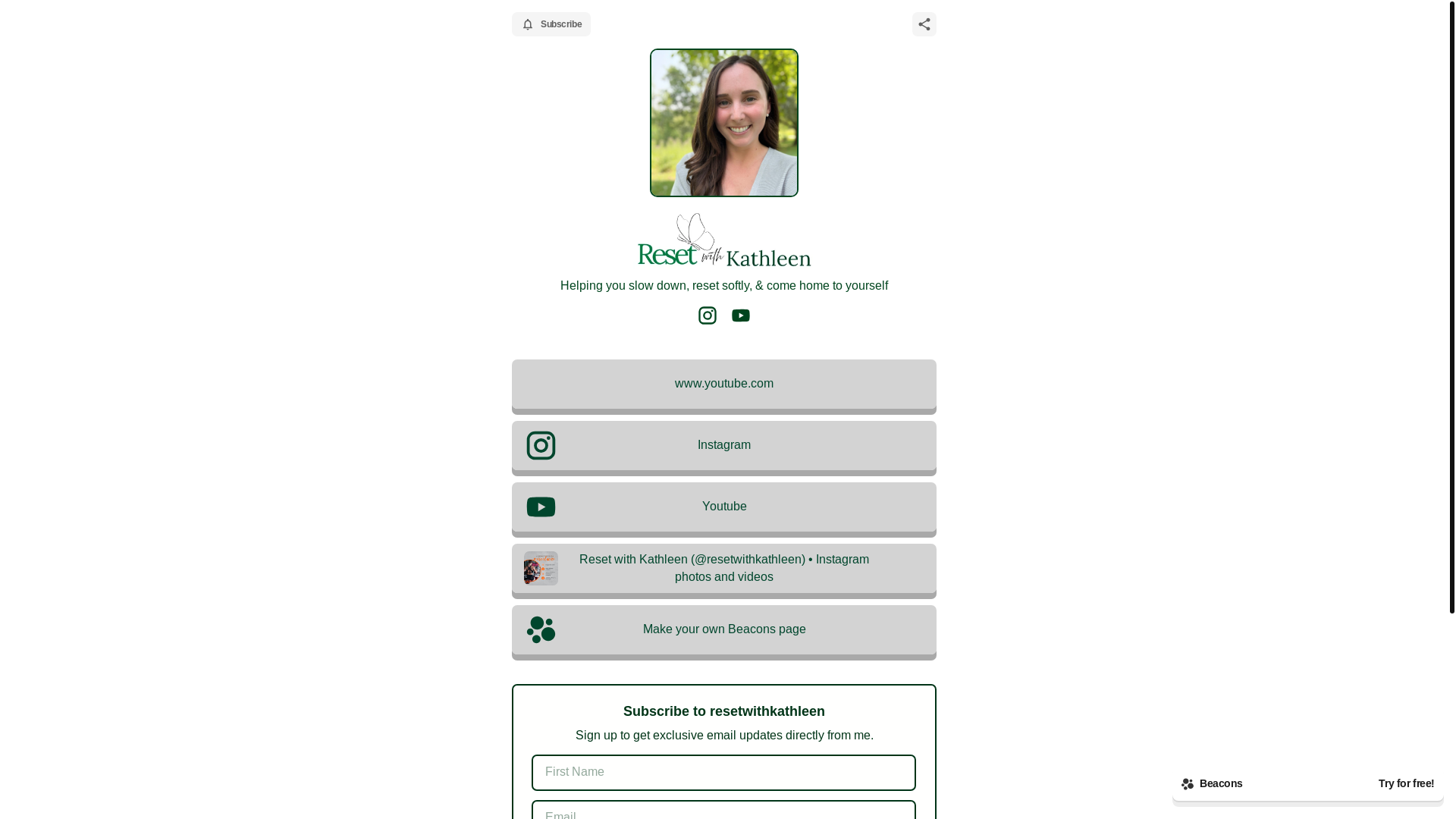 website screenshot of https://resetwithkathleen.com/