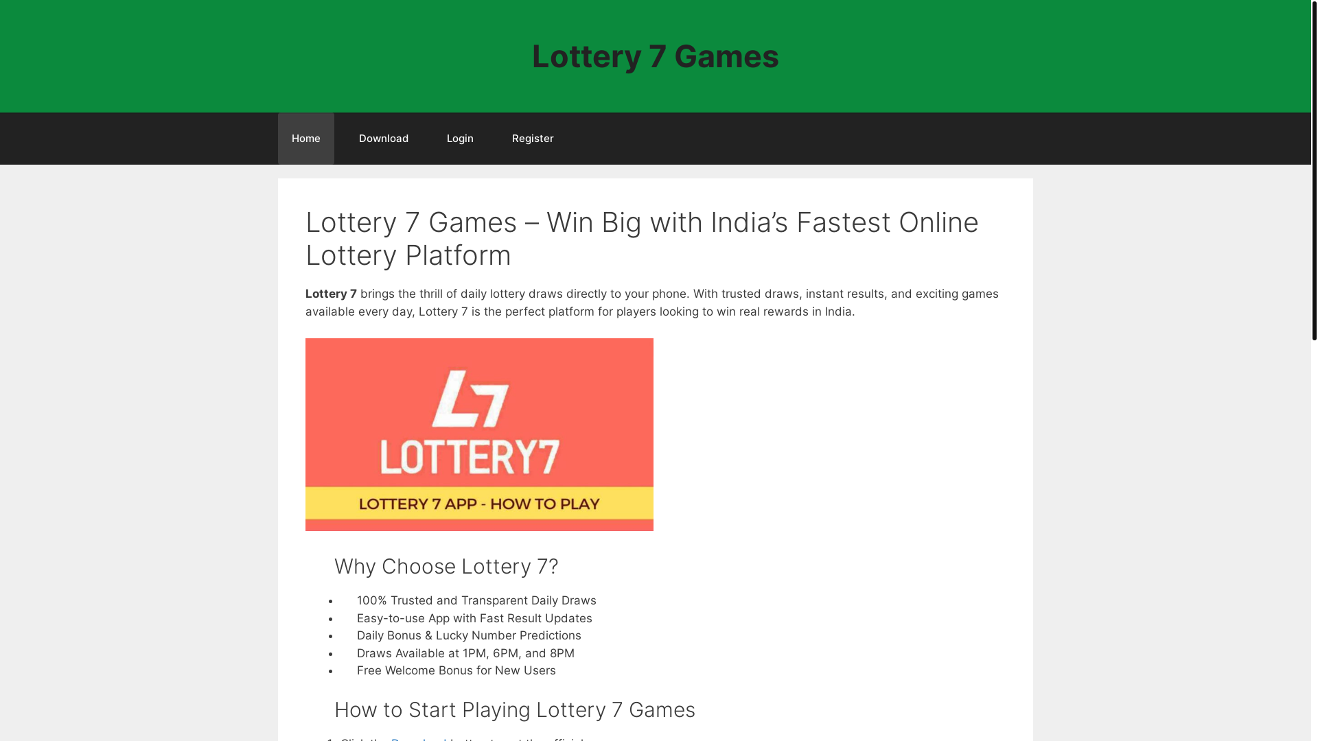 website screenshot of https://lottery7games.net/