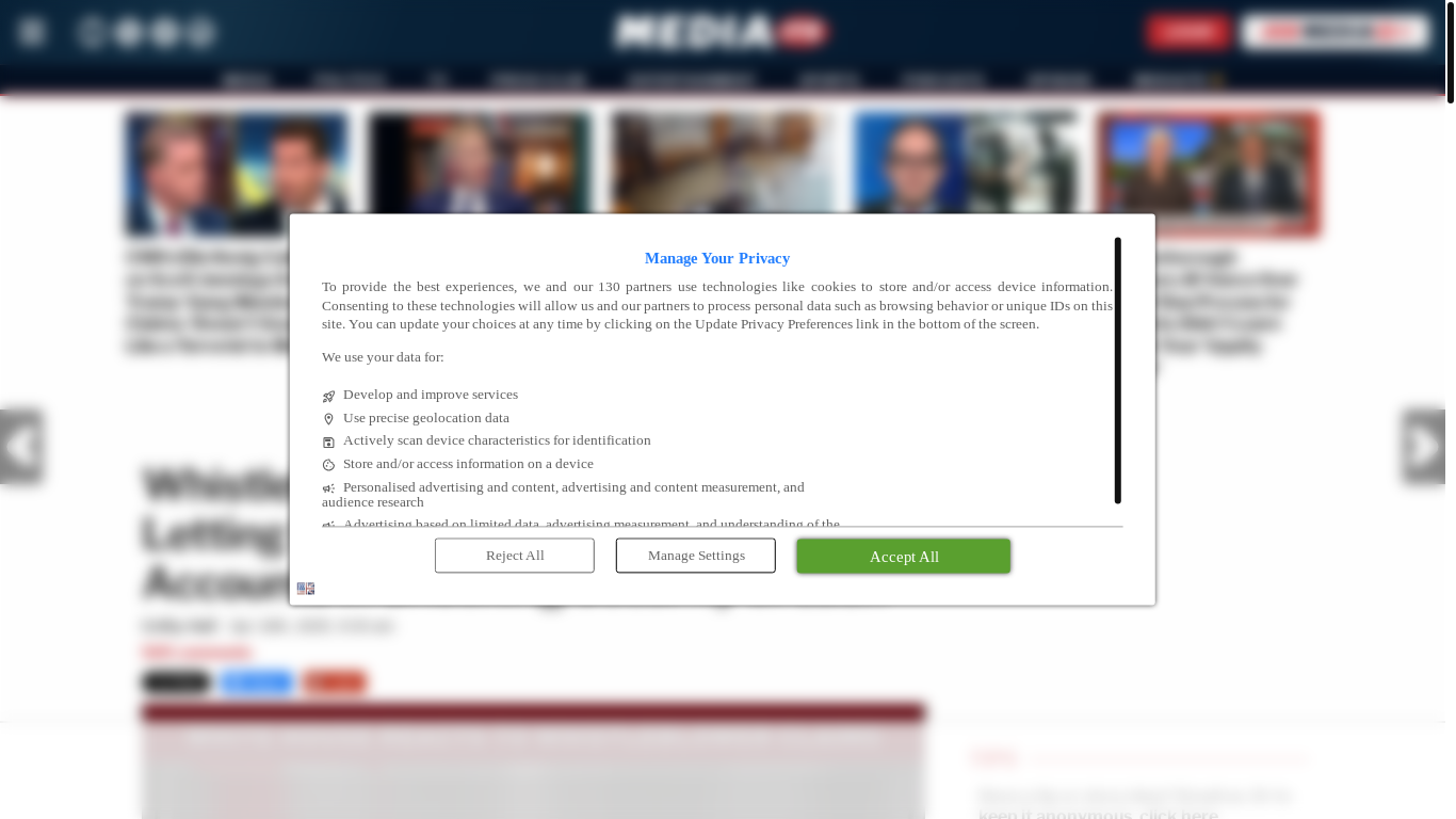 website screenshot of https://www.mediaite.com/tv/whistleblower-accuses-doge-of-letting-russians-access-government-accounts-in-shocking-security-breach/