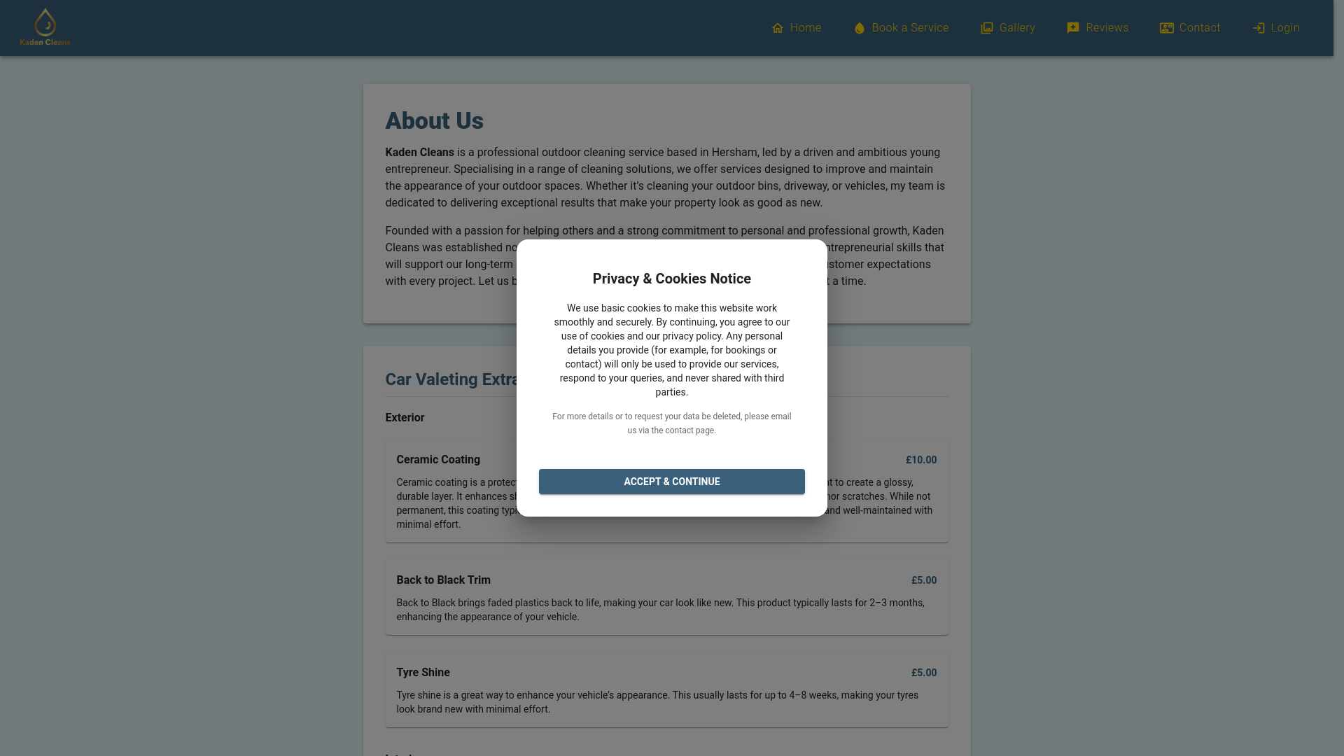 website screenshot of https://kadencleans-fe.pages.dev/