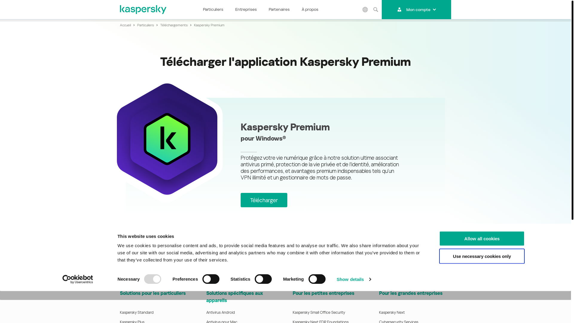 website screenshot of https://www.kaspersky.com/downloads/premium