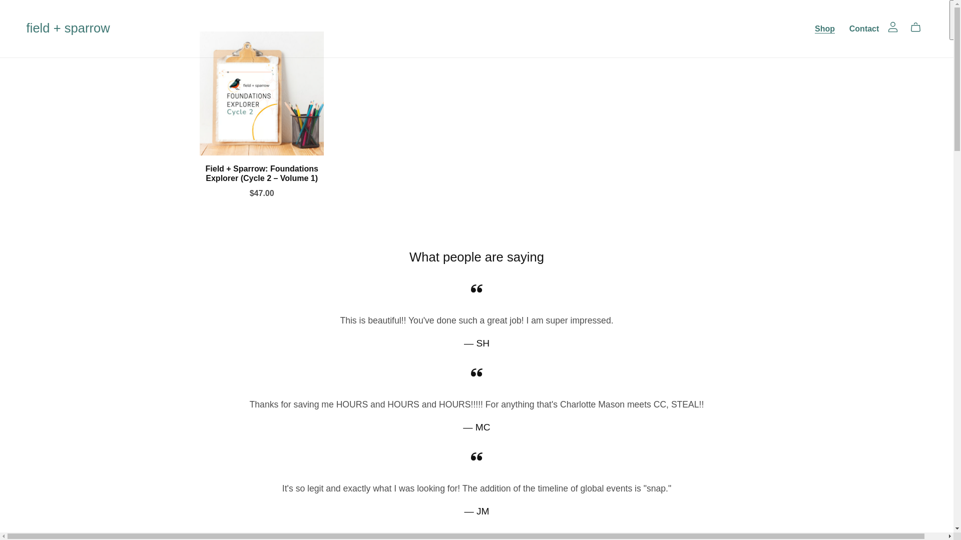 website screenshot of https://thefieldandsparrow.com/