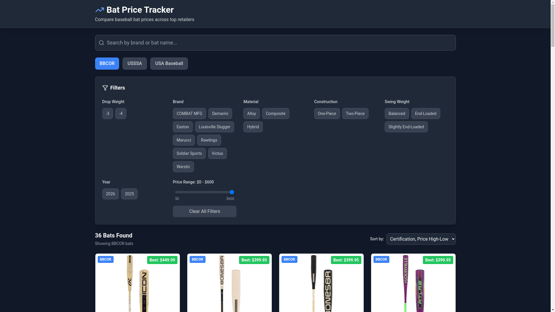 website screenshot of https://trackthatbat.com/