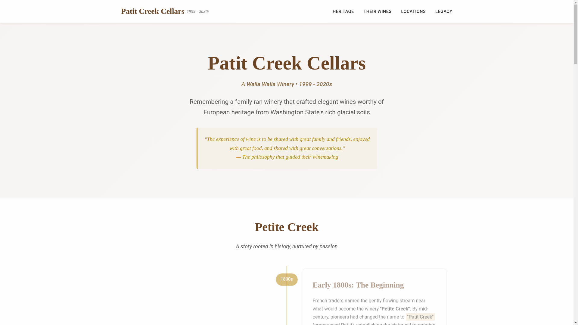 website screenshot of https://patitcreekcellars.pages.dev/