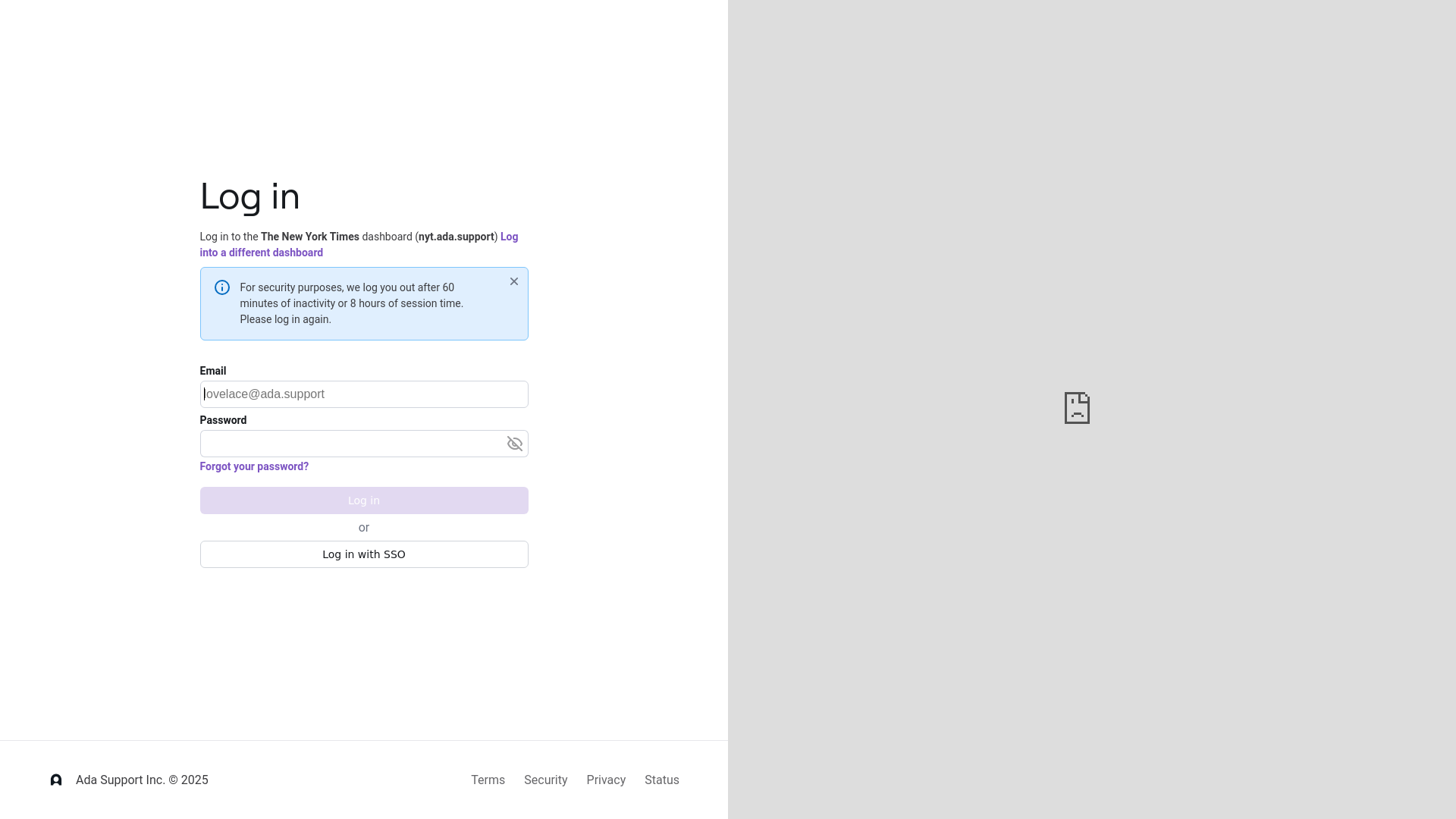 website screenshot of https://nyt.ada.support/
