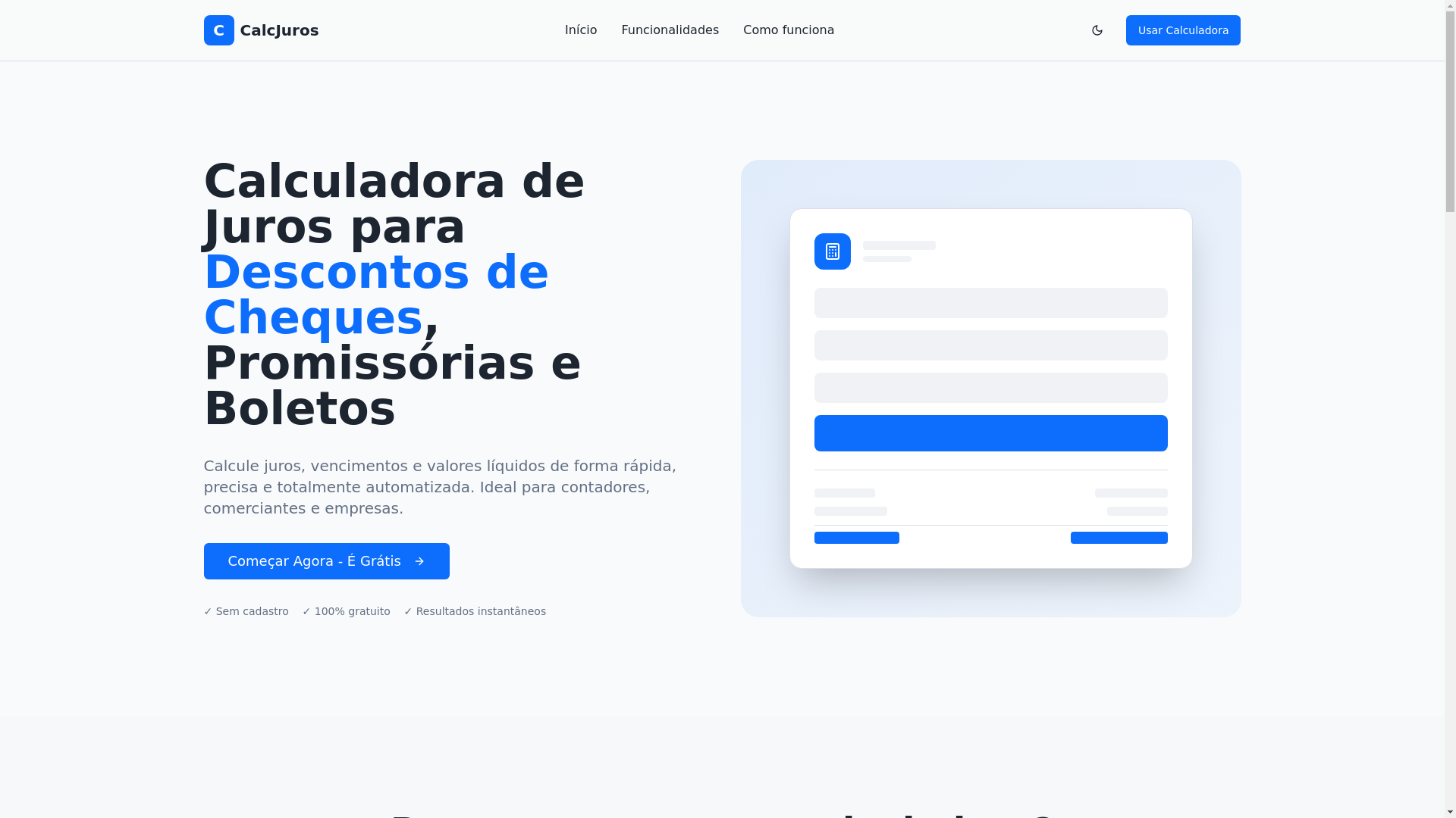 website screenshot of https://calcjuros.com.br/
