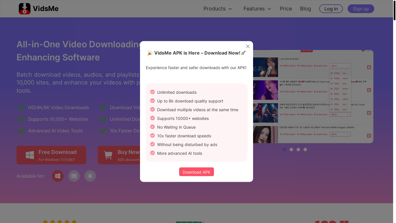 website screenshot of https://vidsme-website.pages.dev/