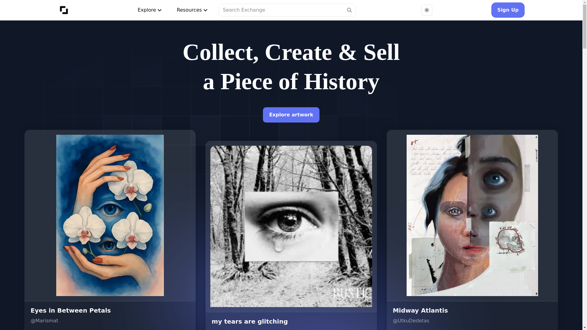 website screenshot of https://exchangeart.online/