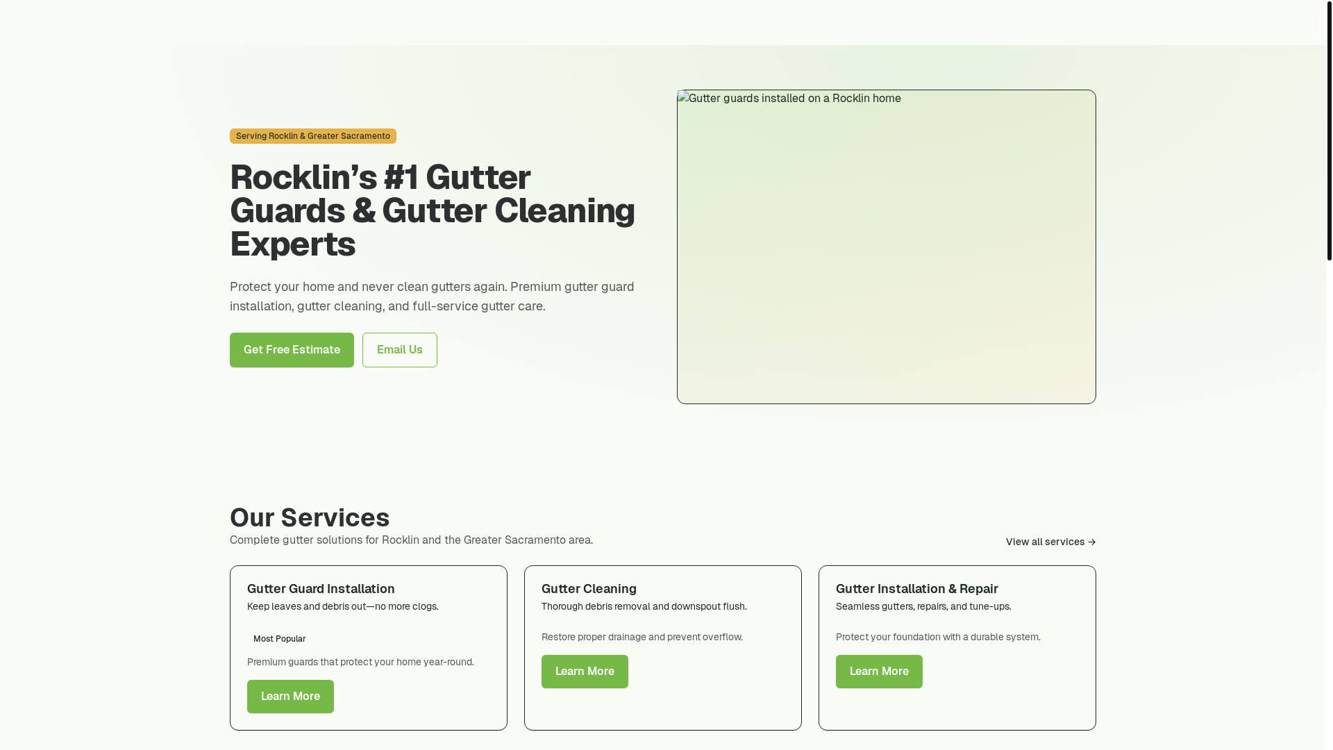 website screenshot of https://rocklingutterguard.com/