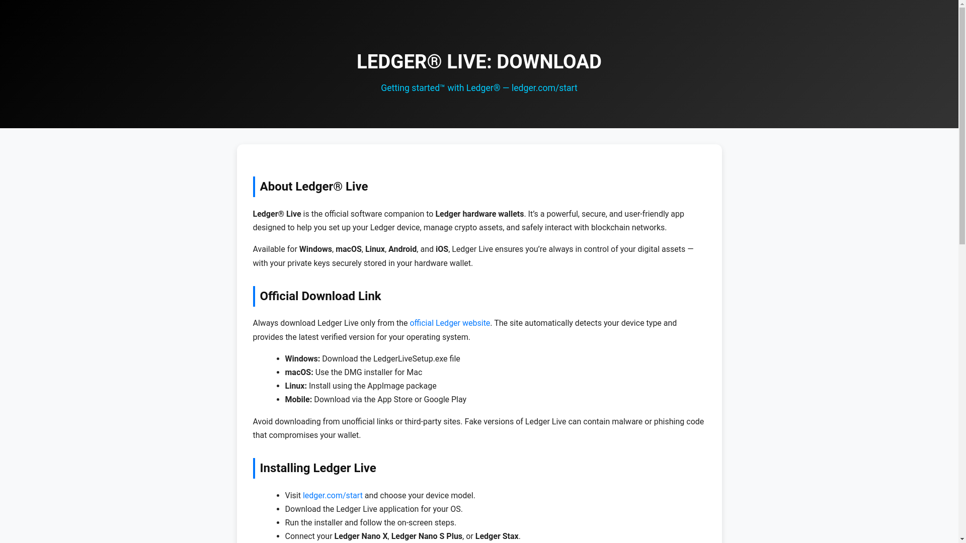 website screenshot of https://start-ledgelive-us.pages.dev/