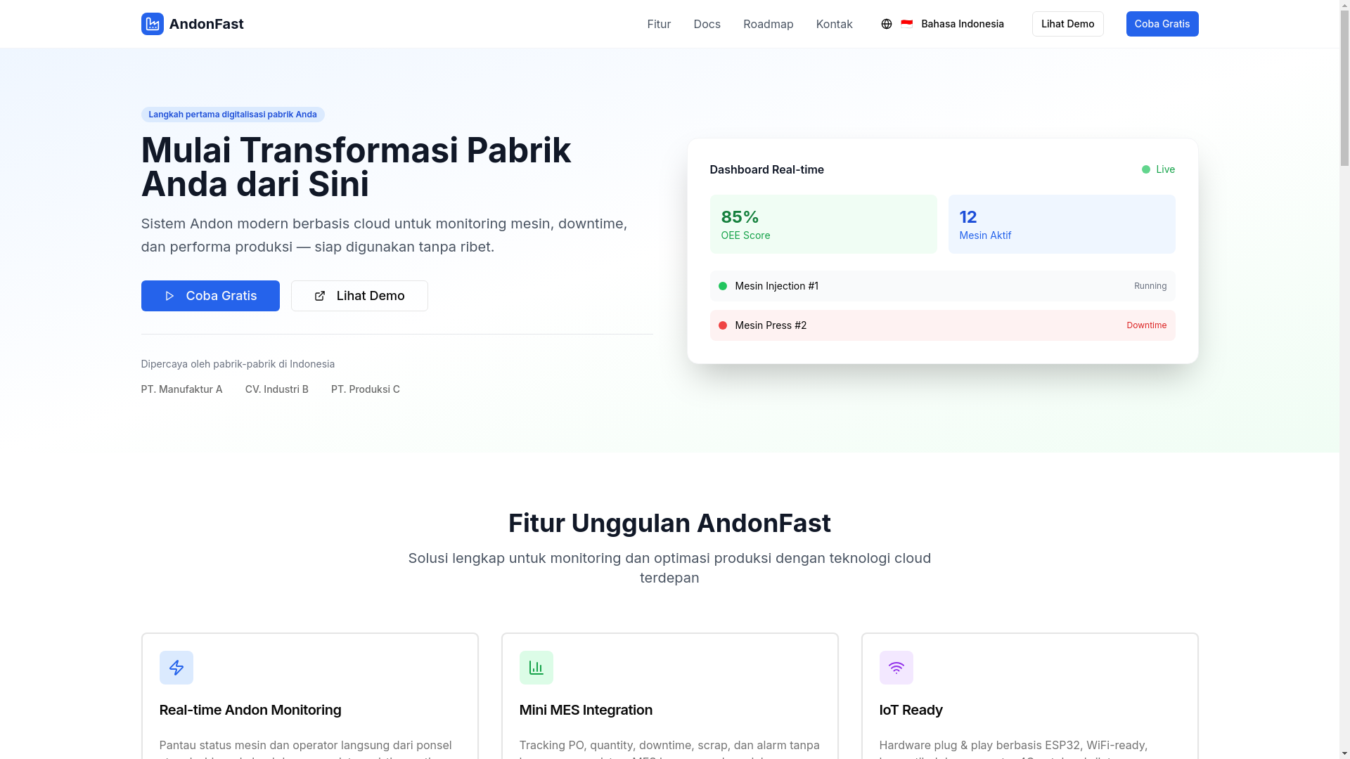 website screenshot of https://andonfast-landingpage.pages.dev/