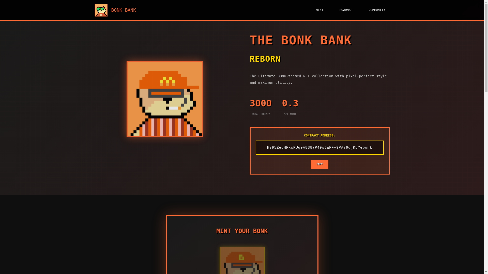 website screenshot of https://thebonknfts.space/