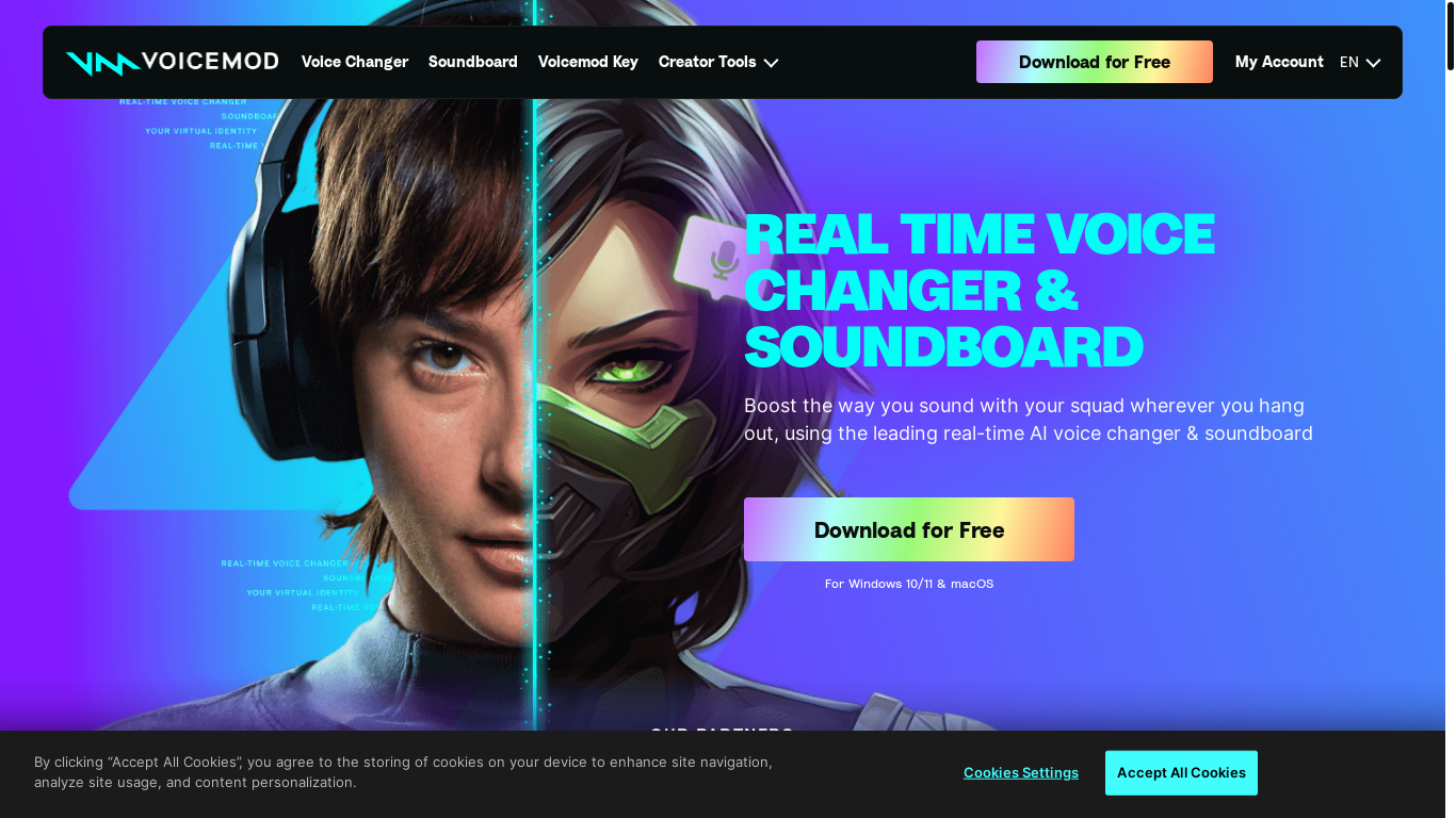 website screenshot of https://www.voicemod.net/