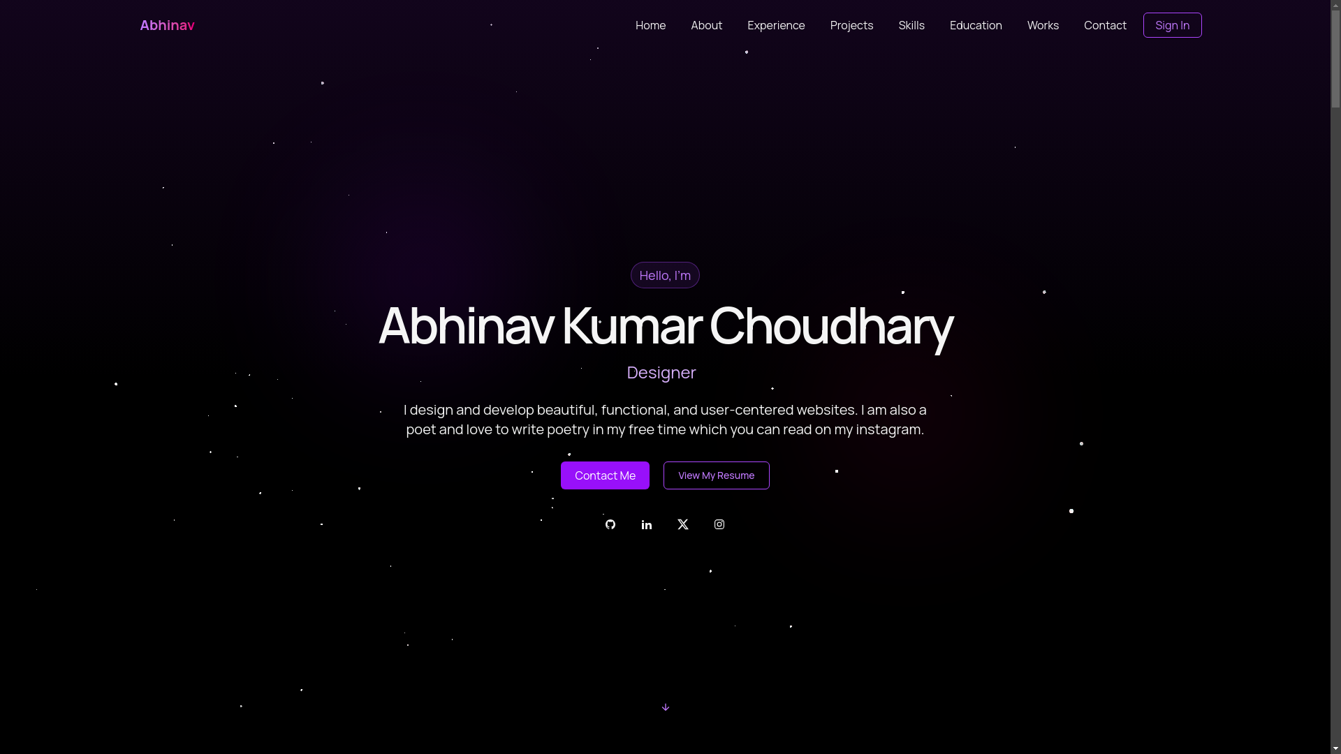 website screenshot of https://abhinavkc.tech/