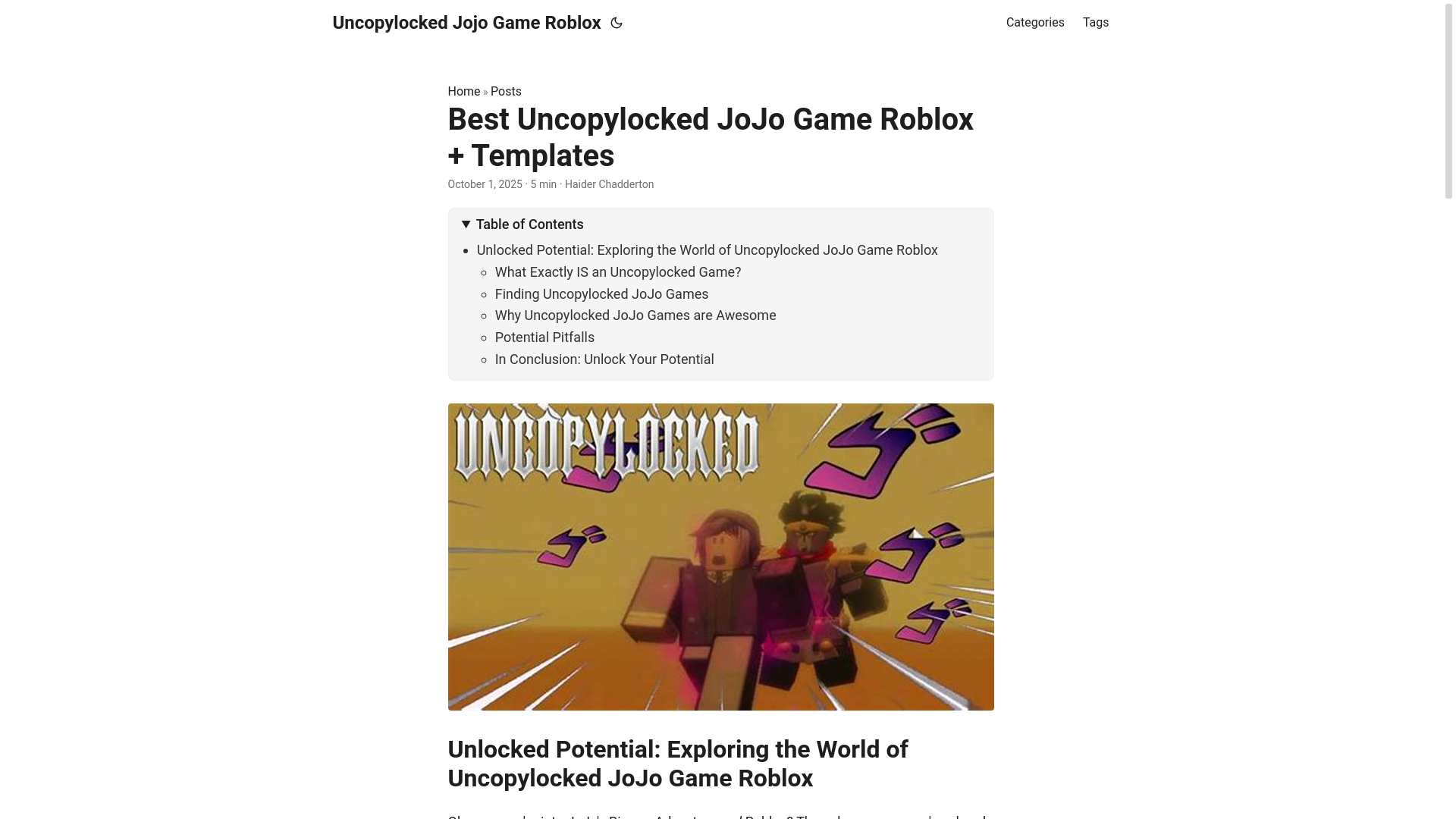 website screenshot of https://uncopylocked-jojo-game-roblox.pages.dev/