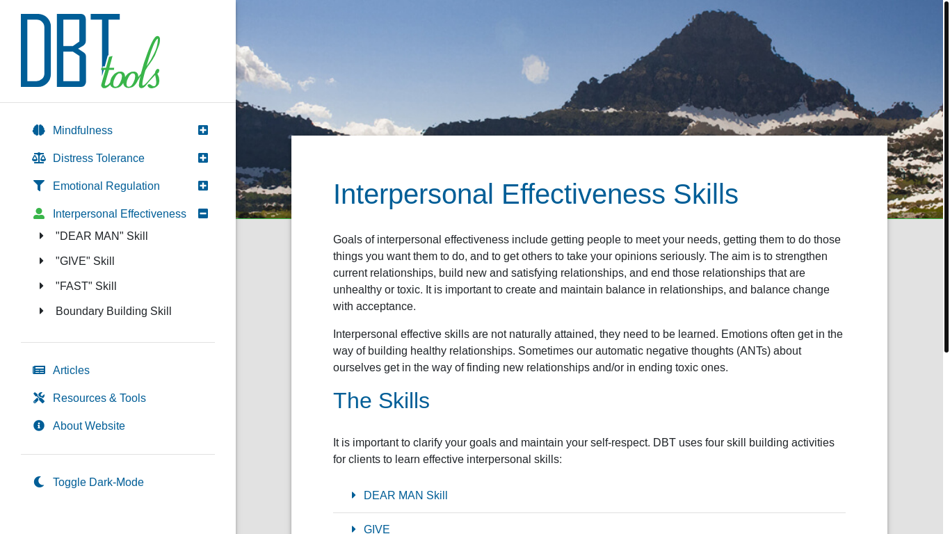 website screenshot of https://dbt.tools/interpersonal_effectiveness/index.php