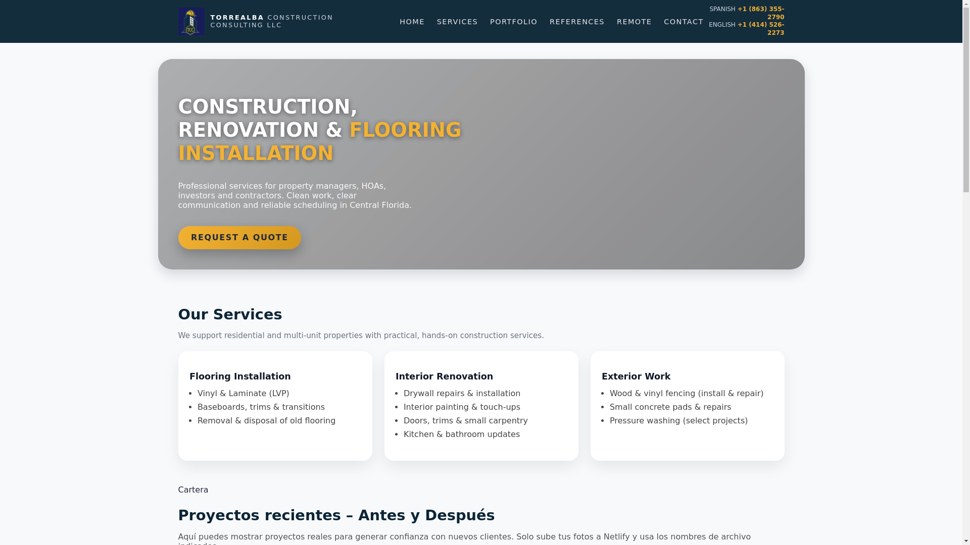 website screenshot of https://torrealbaconstruction.com/