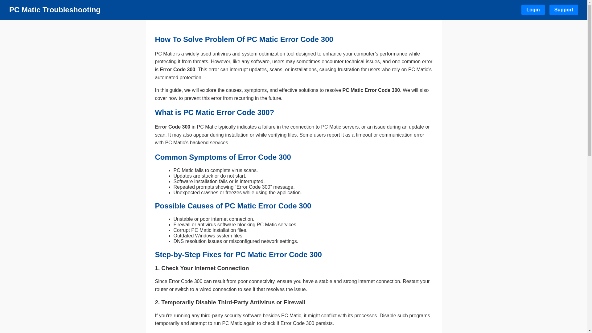 website screenshot of https://pcmaticerrorcode300.pages.dev/