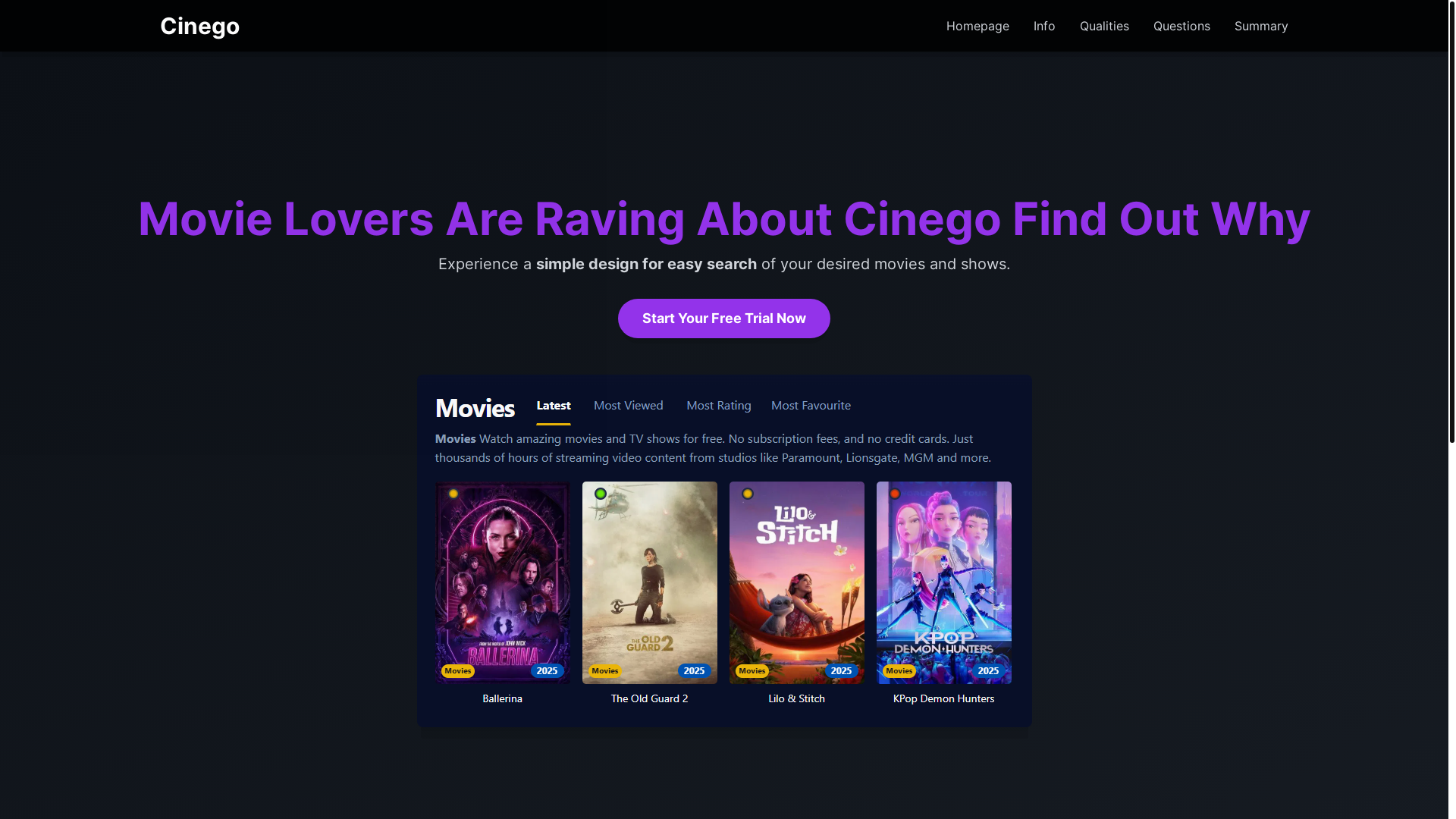 website screenshot of https://cinego-m86e.pages.dev/